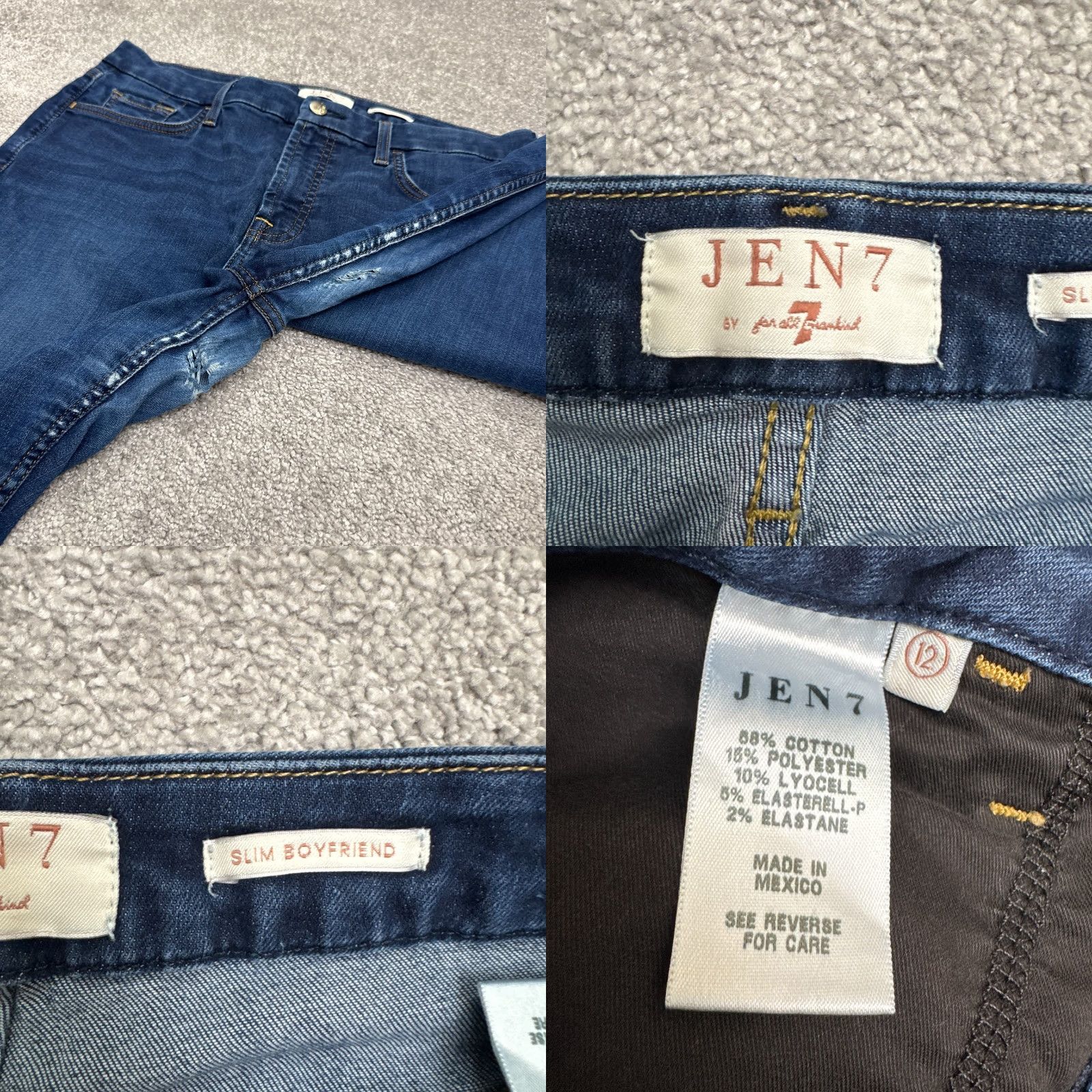 7 For All Mankind Jen7 7 For All Mankind Slim Boyfriend Denim Jeans Womens 12 Dark Wash Distressed - Minor Size 34" / US 12 / IT 48 - 8 Thumbnail