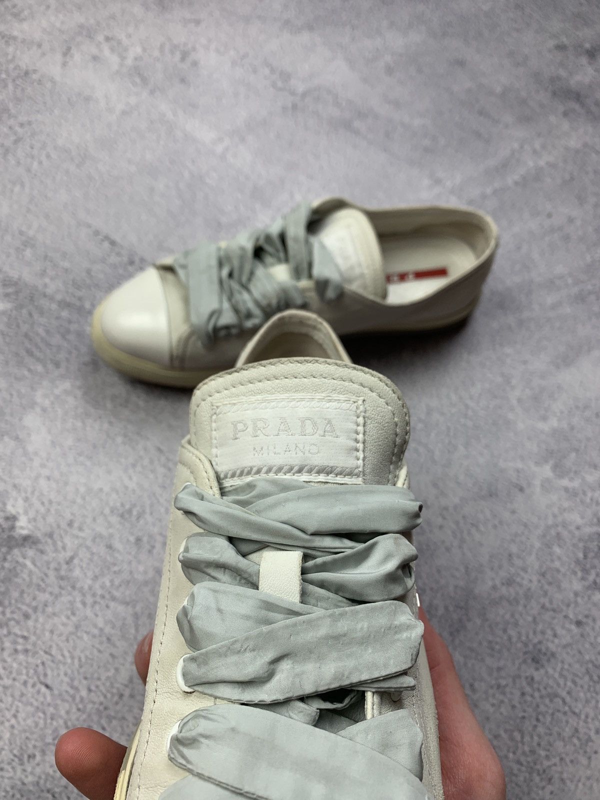Prada Prada White Leather Sneakers Women Size 37 Size US 6.5 / IT 36.5 - 7 Thumbnail