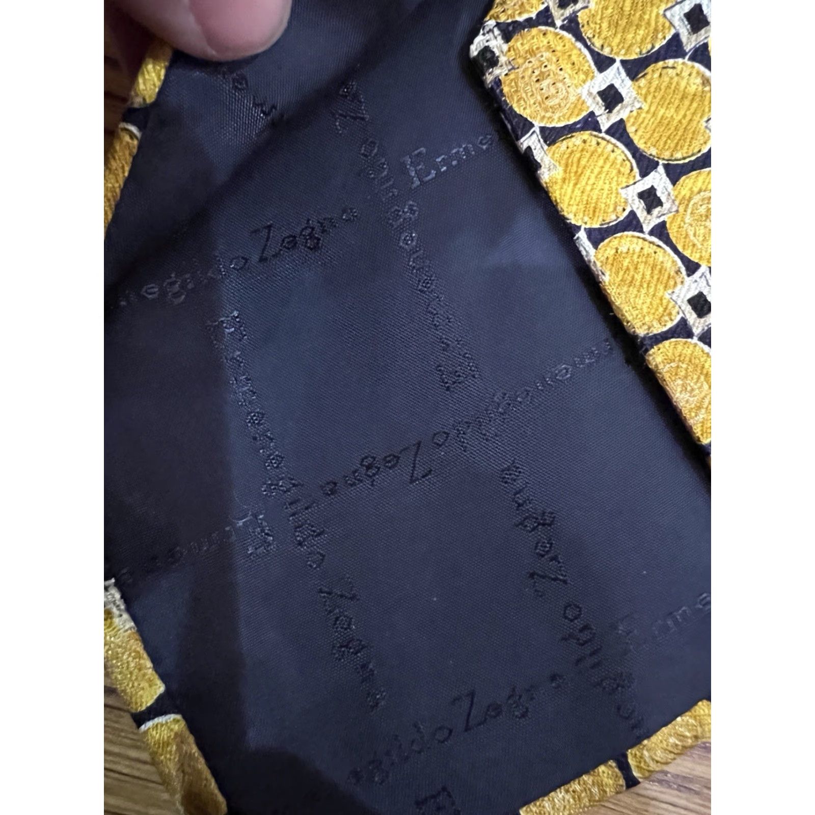 Ermenegildo Zegna Ermenegildo Zegna Designer Tie 100% Silk Geometric Pattern Yellow Gold Handmade Regular Multicolor Italy Mens Size ONE SIZE - 4 Thumbnail