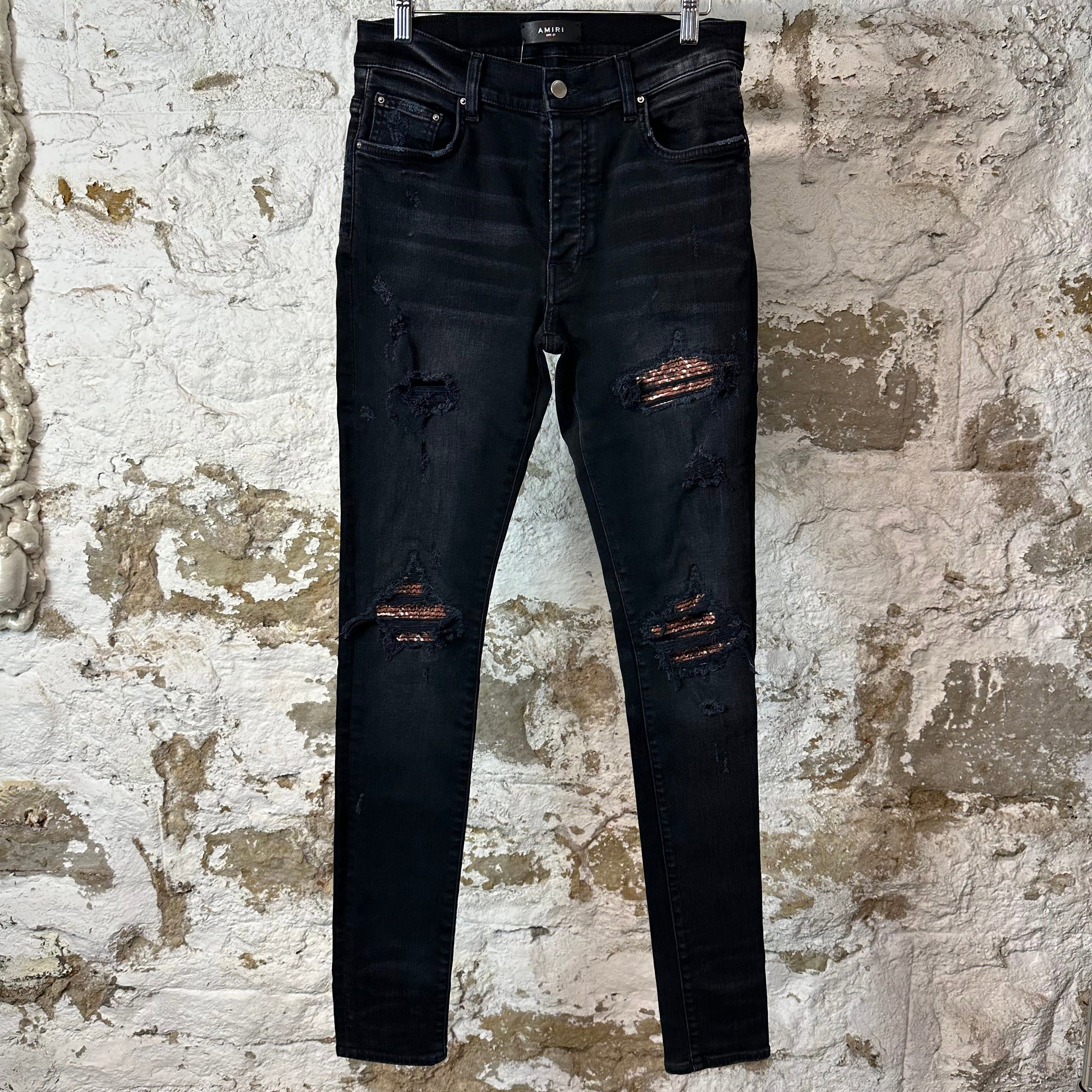 Amiri Amiri MX1 Red Suede Black Denim Jeans Size 31 | Grailed