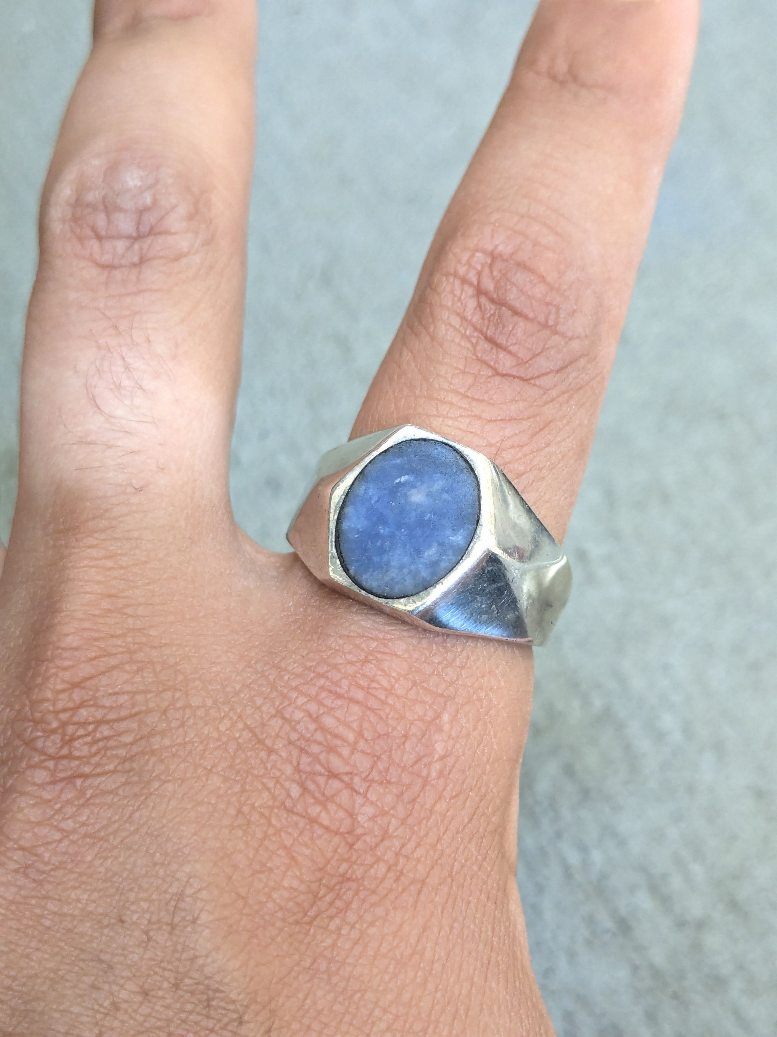 Vintage Vintage Sterling Silver Ring Blue Sodalite Oval 13.5 Mexico Size ONE SIZE - 10 Thumbnail