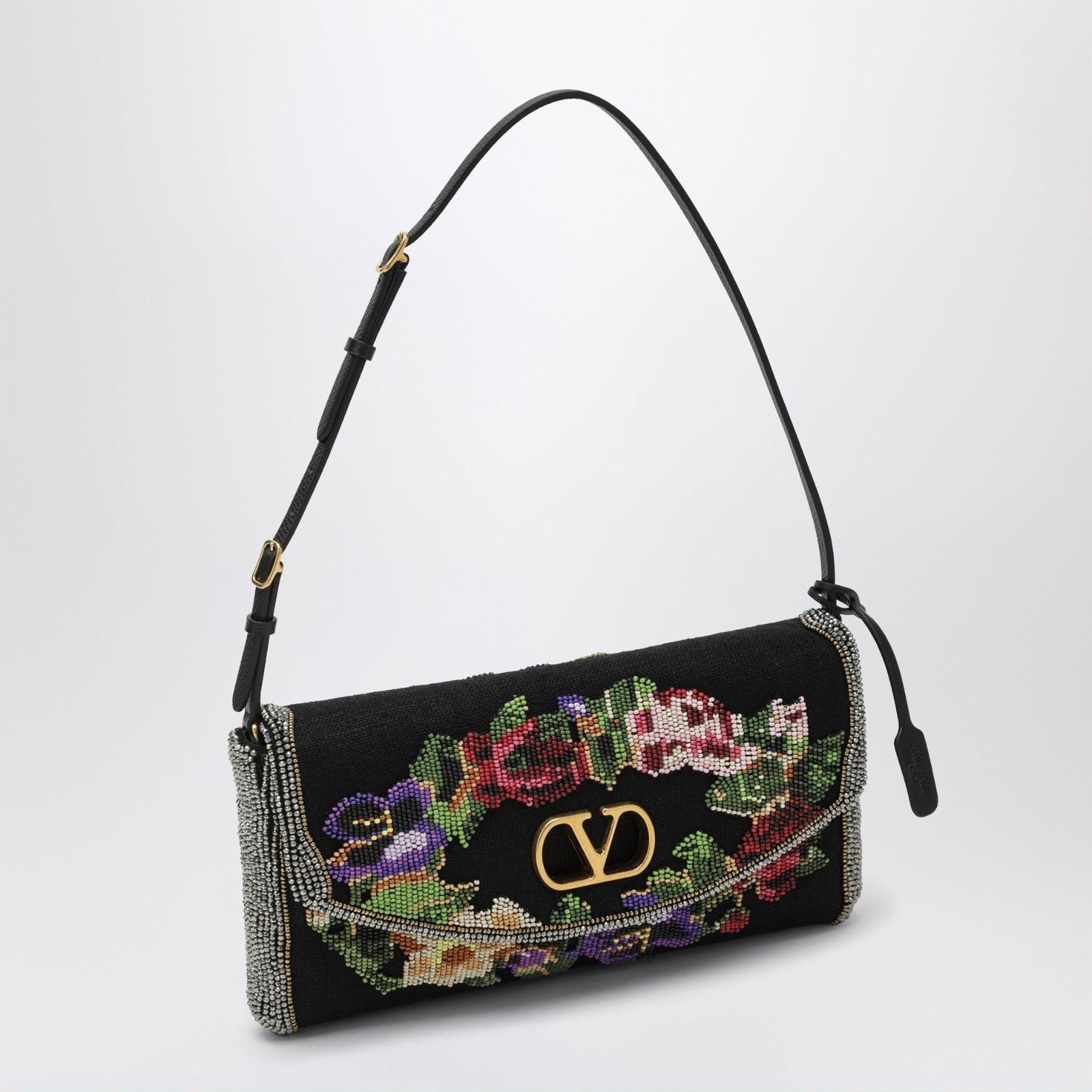 Valentino VALENTINO GARAVANI Devain Small Black Floral Beaded Shoulder Size ONE SIZE - 2 Thumbnail