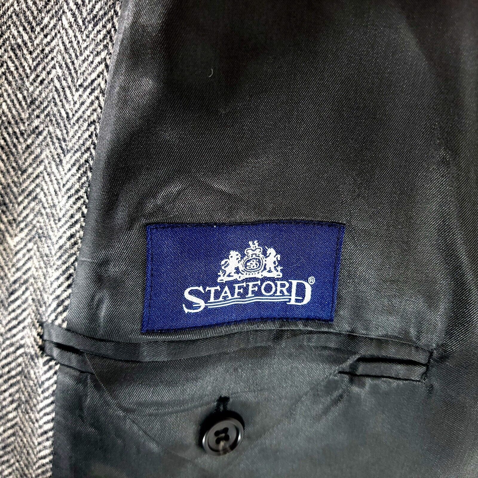 Stafford Stafford Tweed Wool 2 Button Sport Coat 44R Cream Black Herr Size 44R - 8 Thumbnail