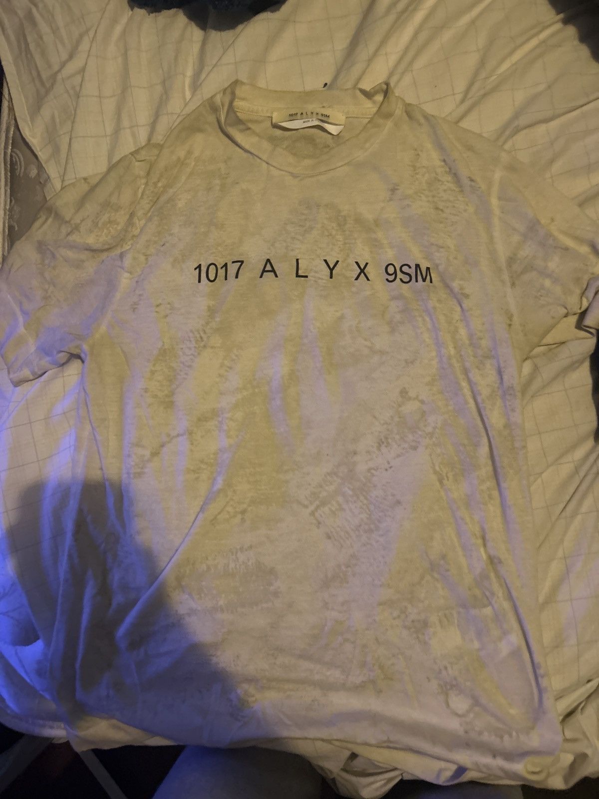 image of 1017 Alyx 9Sm Alyx Tee Shirt Slightly See Through Marbleing Pattern in White, Men's (Size Medium)