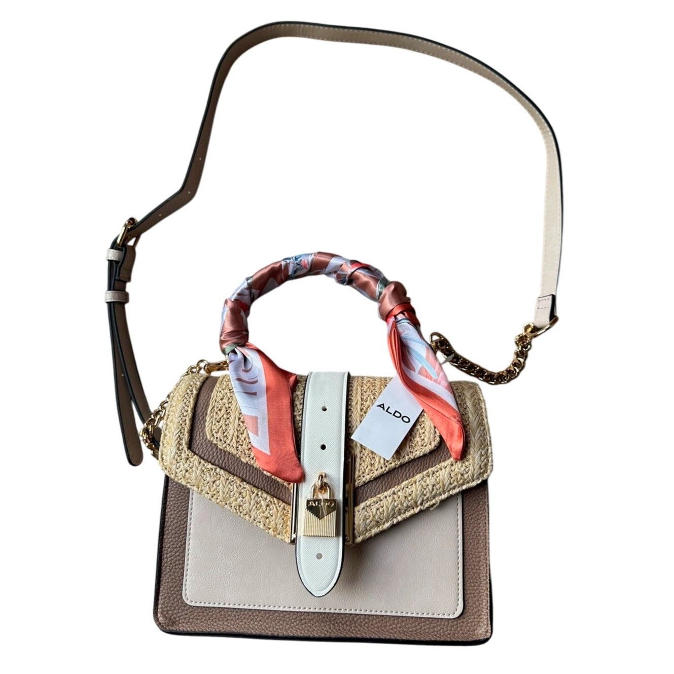 Aldo ALDO Satchel Beige & Taupe Straw Flap Bag w Melon Twilly Size ONE SIZE - 1 Thumbnail