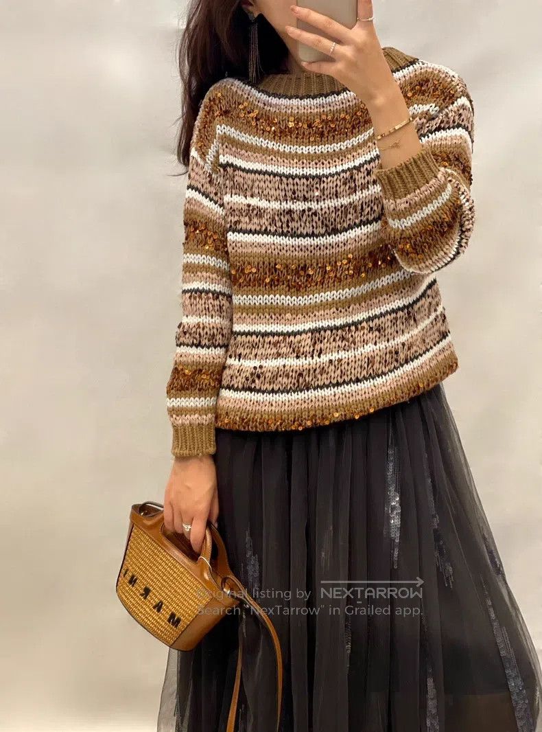 Brunello Cucinelli Brunello Cucinelli Heavy Beaded Cotton Knit Top Size XS / US 0-2 / IT 36-38 - 5 Thumbnail