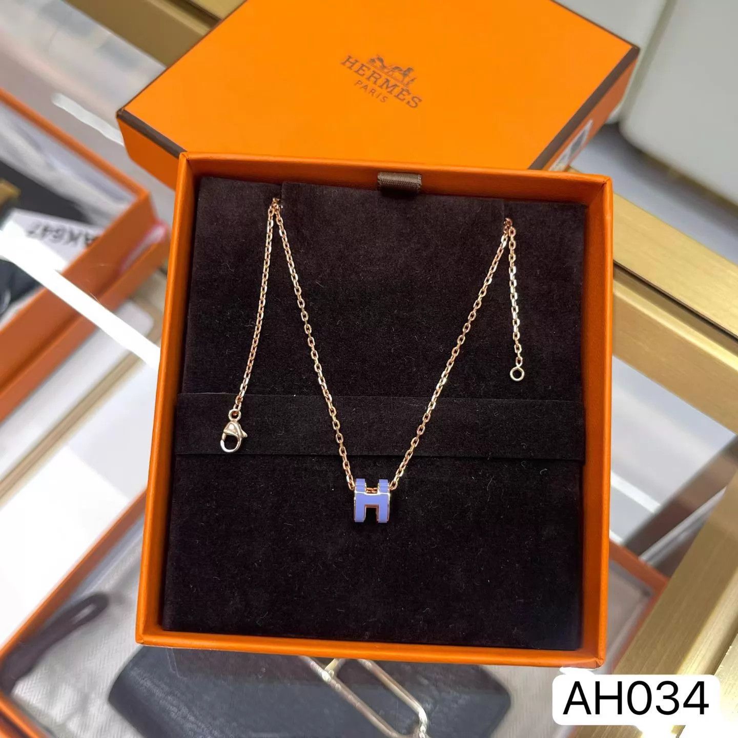 Hermes Hermès Mini Pop H Classic Rose Gold Lilac Necklace AH034 Size ONE SIZE - 1 Thumbnail