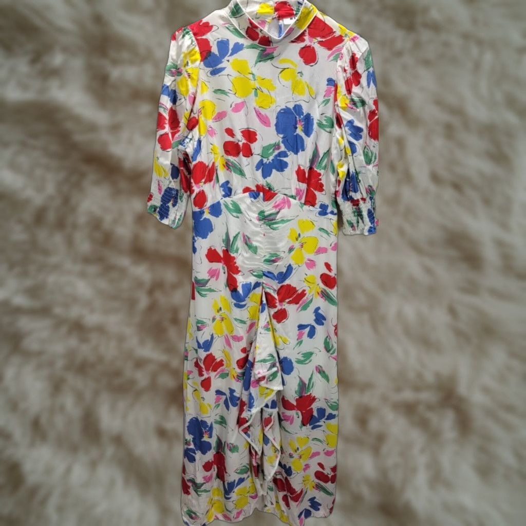 RIXO Rixo X Target Floral Maxi Dress Size 8 Multicolor Rayon Womens Contemporary Mock Neck Cascade Ruffle Size M / US 6-8 / IT 42-44 - 1 Thumbnail