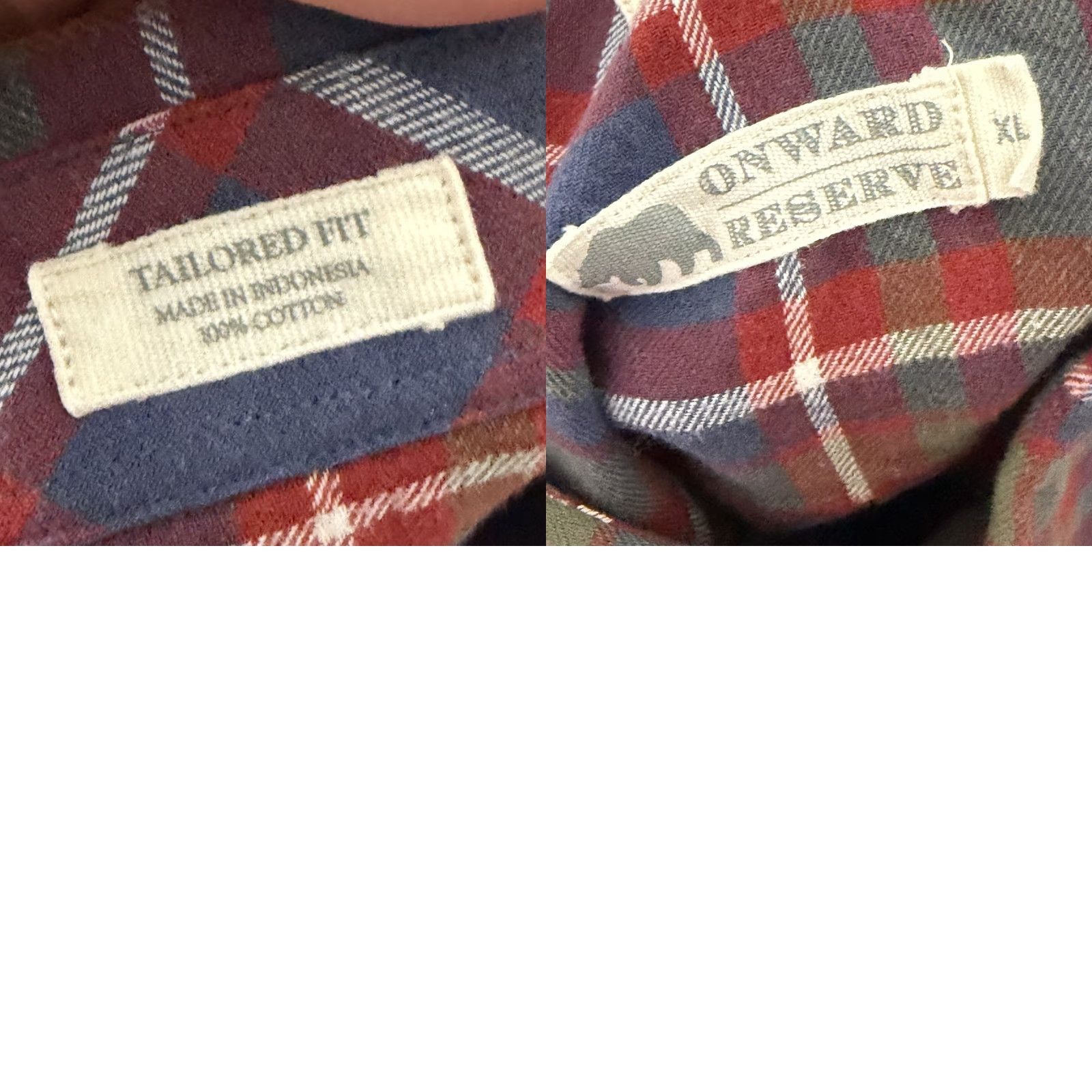 Vintage Onward Reserve Shirt Mens XL Red Plaid Cotton Flannel Long Sleeve Button-Up Tailored Fit Size US XL / EU 56 / 4 - 9 Thumbnail