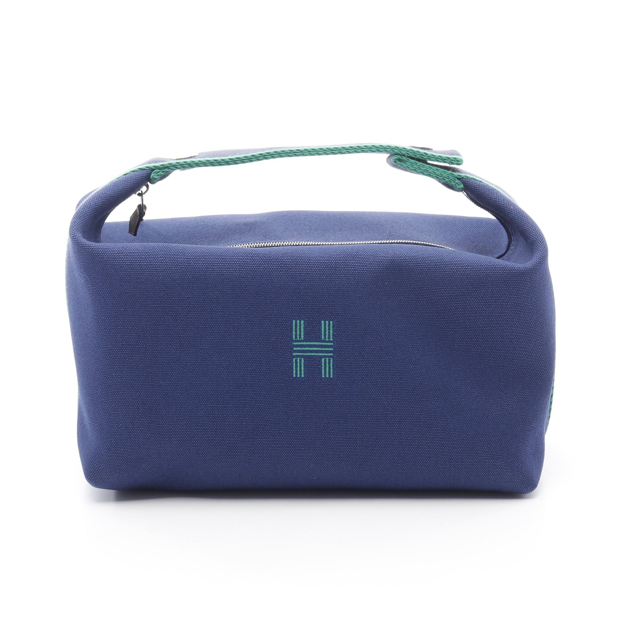 Hermes Hermes Bride A Brac Gm Blue Marine Handbag Canvas Navy Green Silver Hardware Size ONE SIZE - 1 Thumbnail