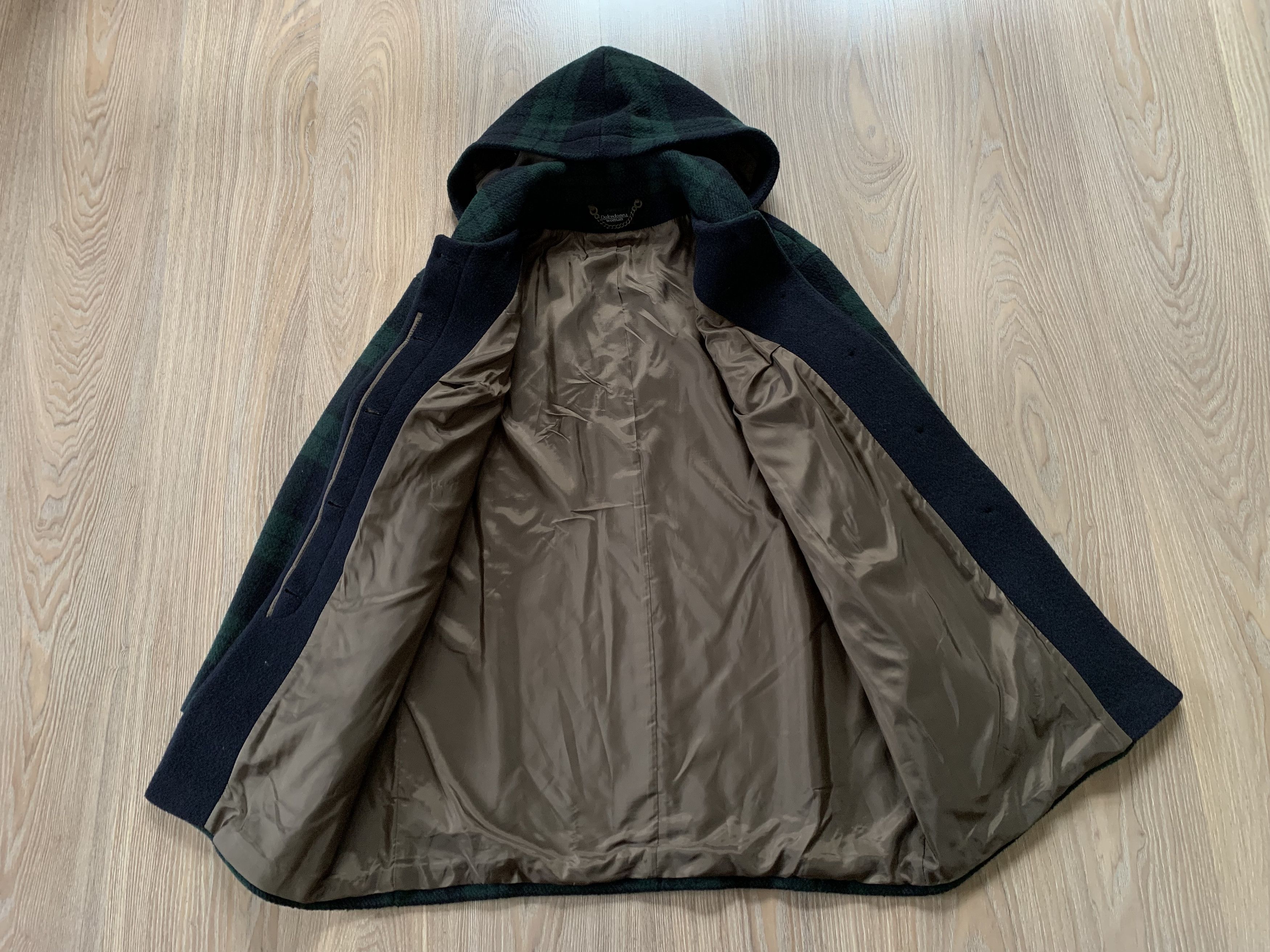 Designer × Vintage Dolcedonna Women's Hood Plaid Wool Coat Size L / US 10 / IT 46 - 4 Thumbnail