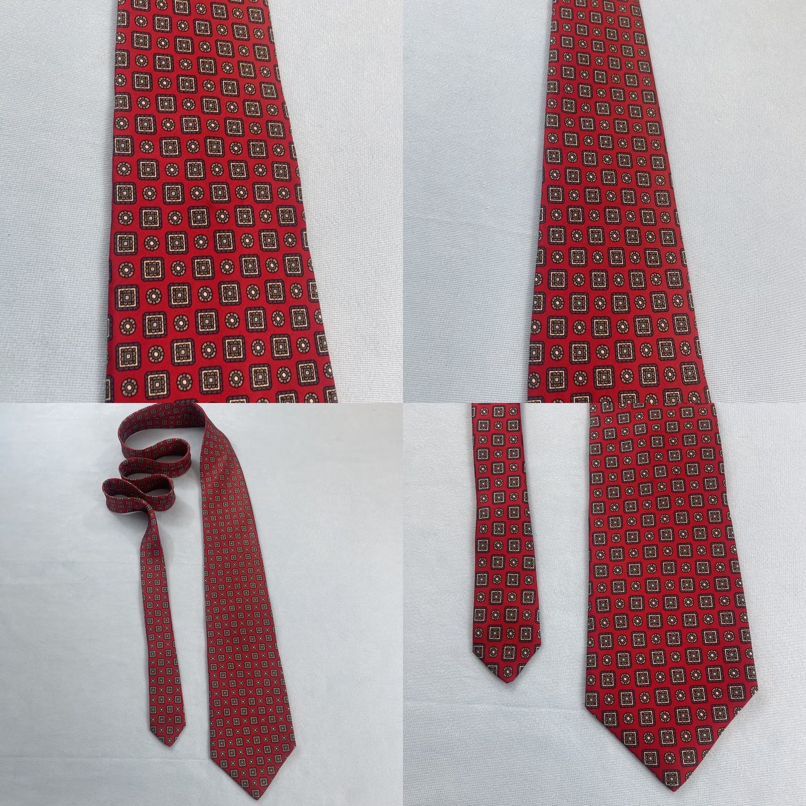 Vintage Brookville Collection Silk Wide Multi-Print Medallion vtg 80s Red Necktie 3.7x59 Size ONE SIZE - 9 Thumbnail