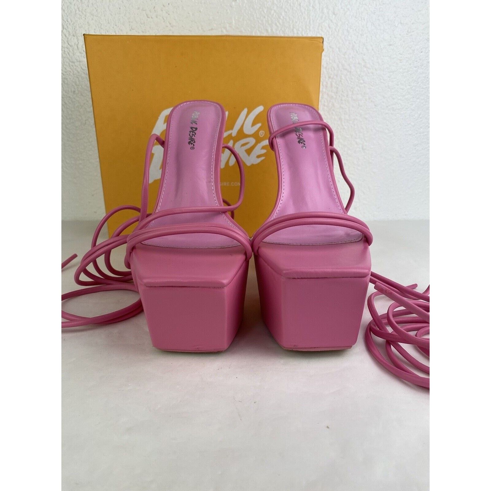 Other Public Desire Block Heels Shoes Pink Anabele Box Lace Up Size US 8 / IT 38 - 4 Thumbnail
