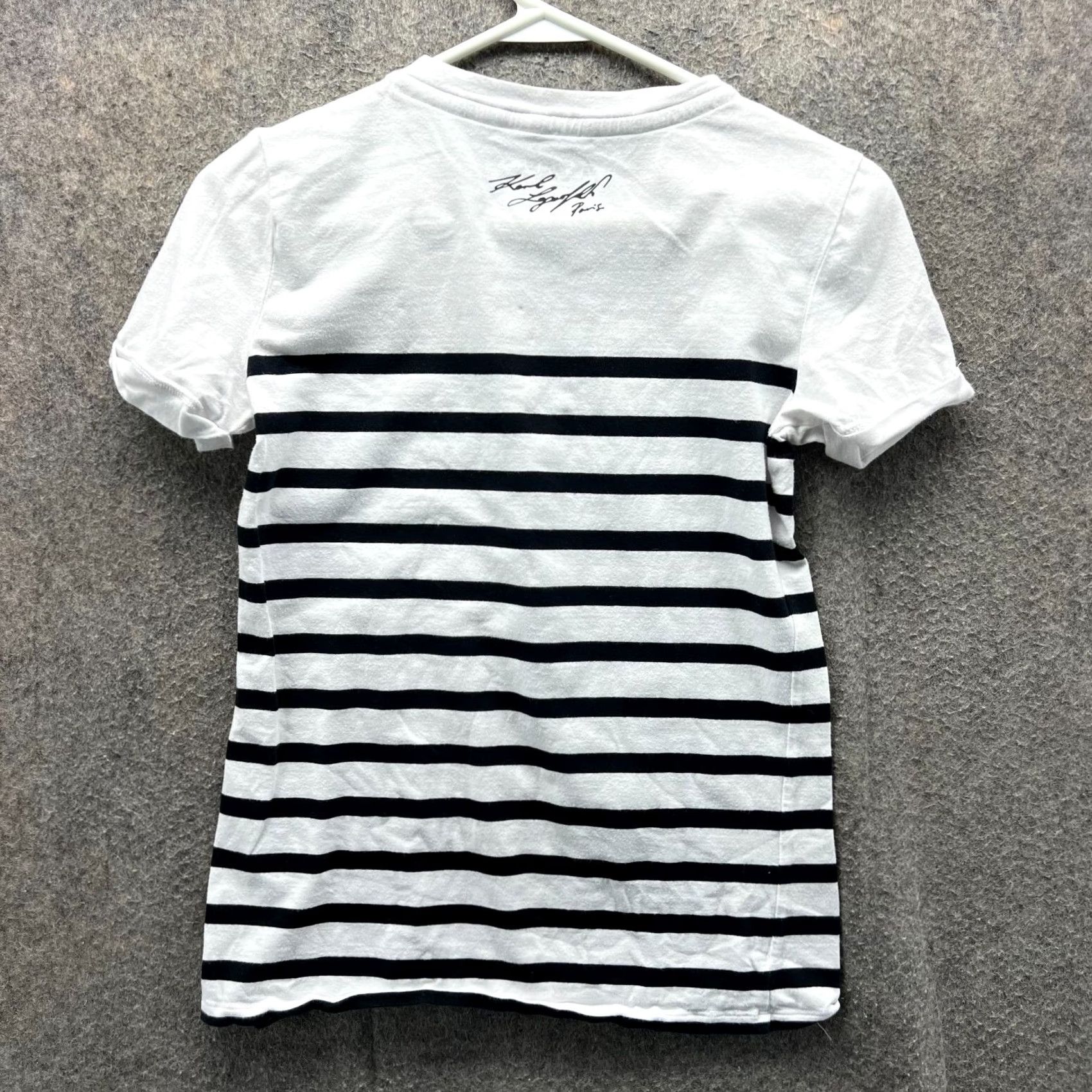 Karl Lagerfeld Karl Lagerfeld Shirt Womens XXS White Black Striped Eiffel Tower Embellished Tee Size XXS / US 00 / IT 34 - 2 Thumbnail