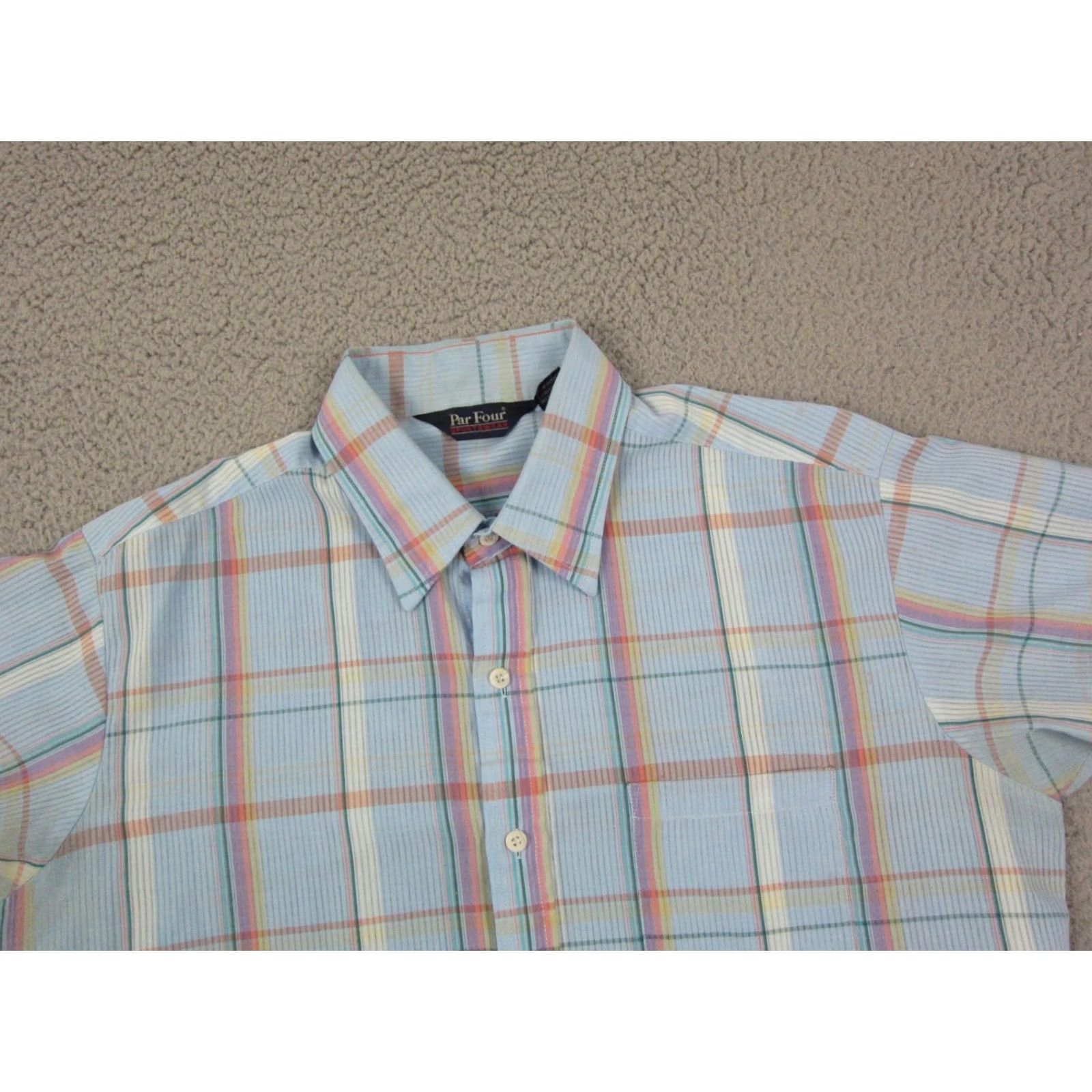Vintage VINTAGE Par Four Shirt Mens 90s Plaid Blue Pink Purple Cotton Polyester Short Sleeve Button-Up Collared L Regular Size Blue Mens 90s Classic Retro Size US L / EU 52-54 / 3 - 2 Thumbnail