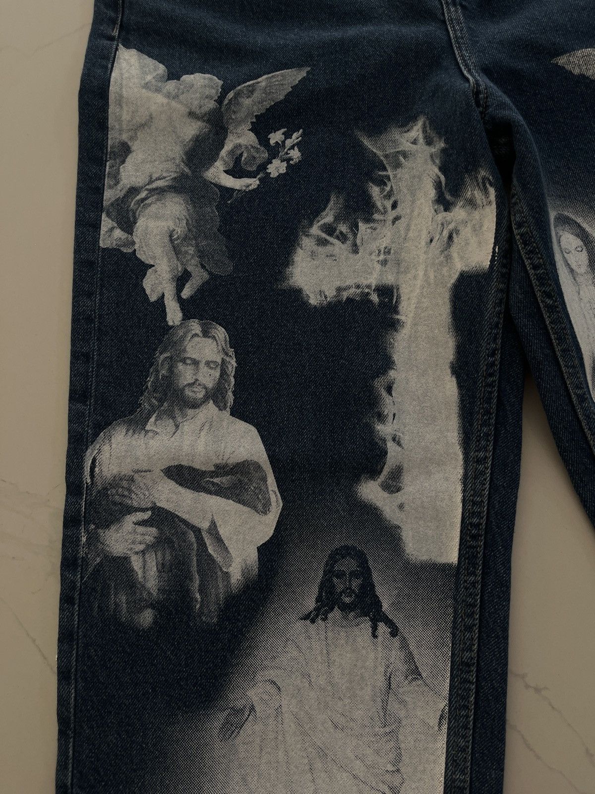 LFDY × Vintage LFDY Holy Print Denim Jeans Size US 32 / EU 48 - 4 Thumbnail