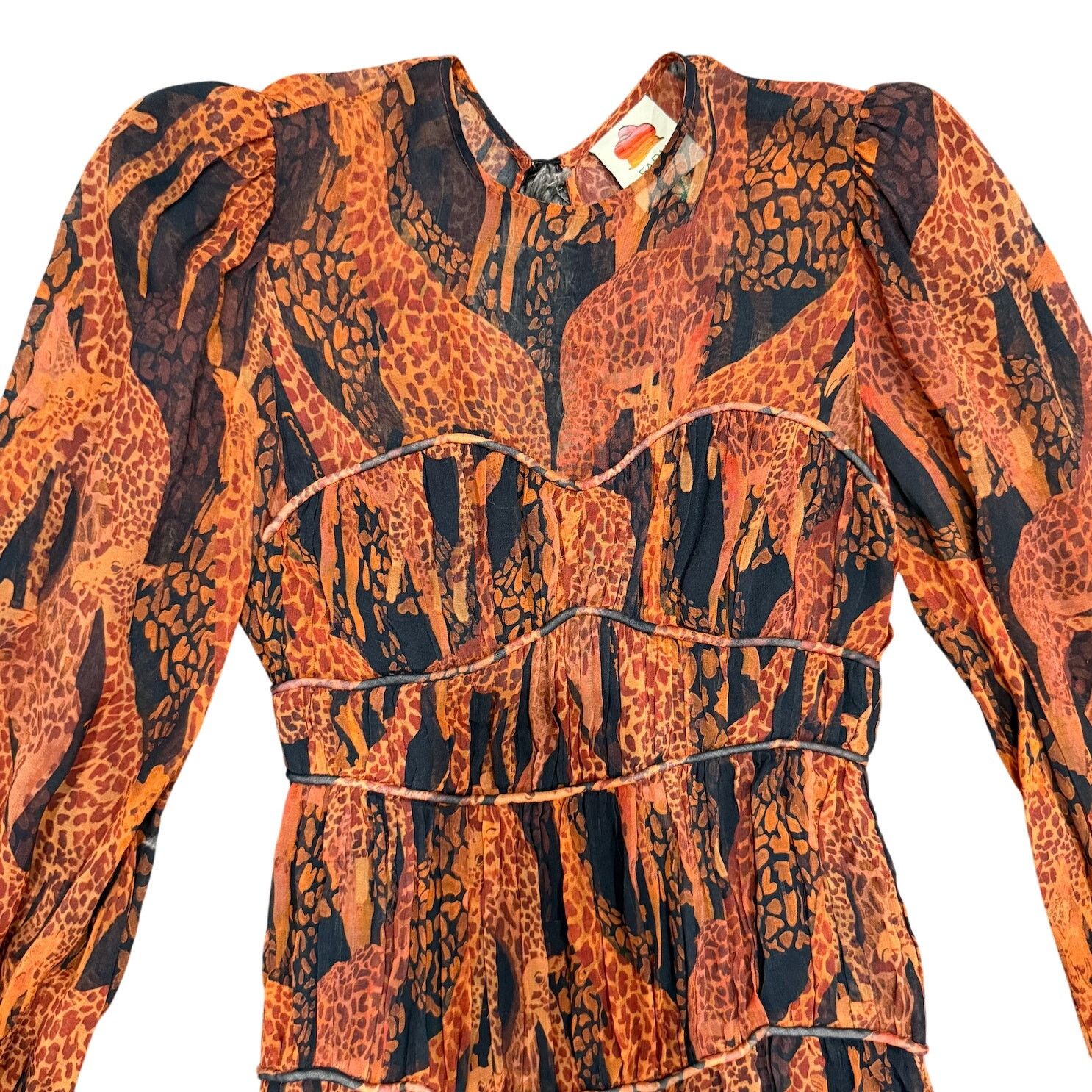 Farm Rio FARM Rio Giraffes Puff Sleeve Maxi Dress Brown Multi Size XS Size XS / US 0-2 / IT 36-38 - 5 Thumbnail