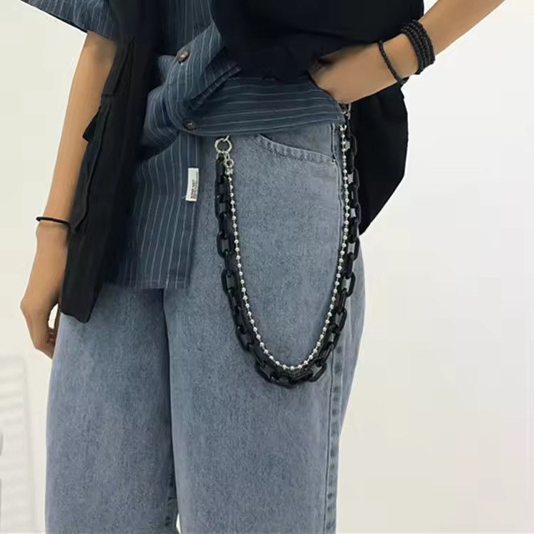 Jewelry Y2K Black Acrylic & Silver Ball Pant Chain Size ONE SIZE - 2 Thumbnail