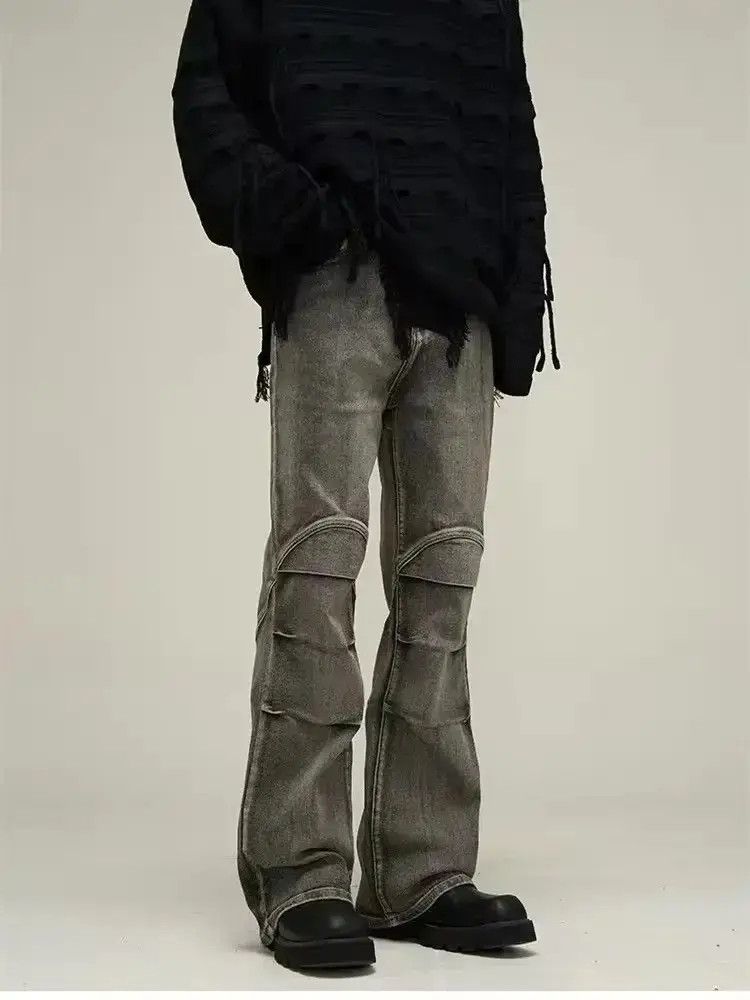 Japanese Brand Pleated Denim Low Waist Vintage Style Flared Coal Party Size US 32 / EU 48 - 1 Thumbnail
