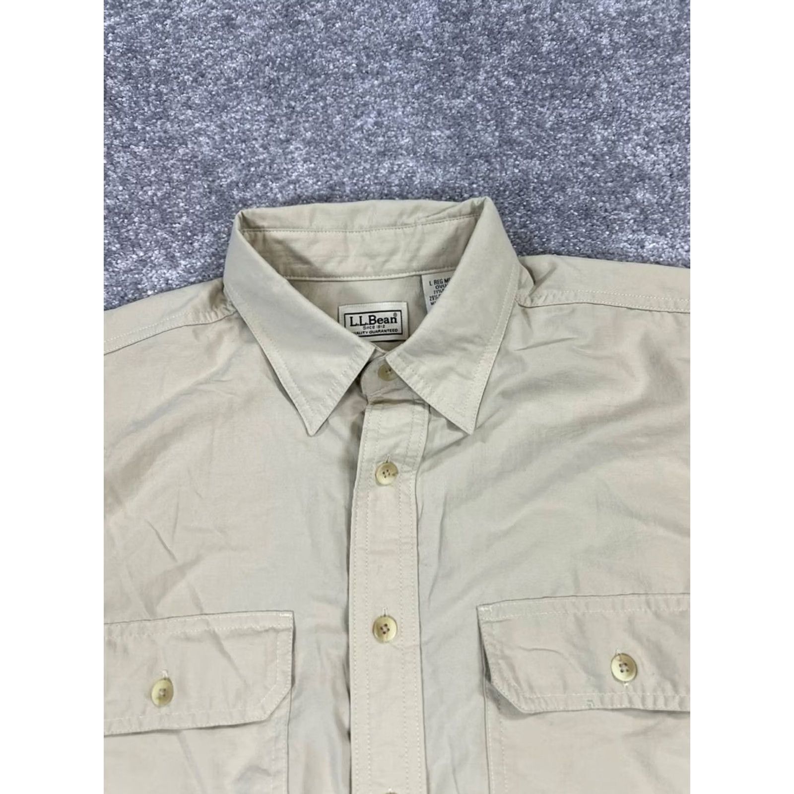 Vintage L.L.Bean Shirt Mens Large Beige Button-Up Short Sleeve Hiking Casual Size US L / EU 52-54 / 3 - 2 Thumbnail