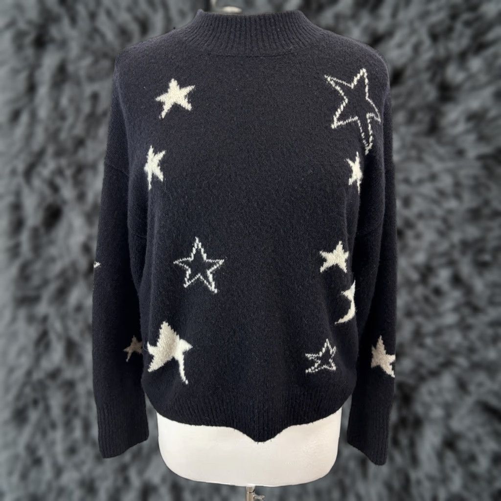 Rails Rails Women’s Sweater Small Cashmere-Blend Crew Neck Pullover Fall Winter Black Stars 80s Bohemian Size S / US 4 / IT 40 - 1 Thumbnail