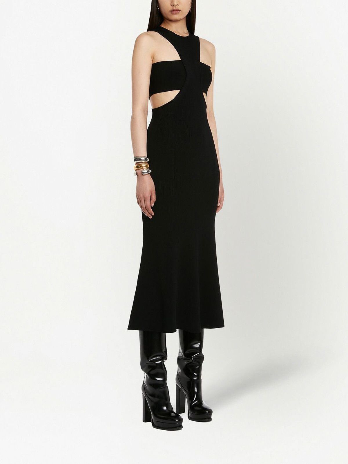 Alexander McQueen o1y0325 Midi Dress in Black Size XS / US 0-2 / IT 36-38 - 2 Thumbnail