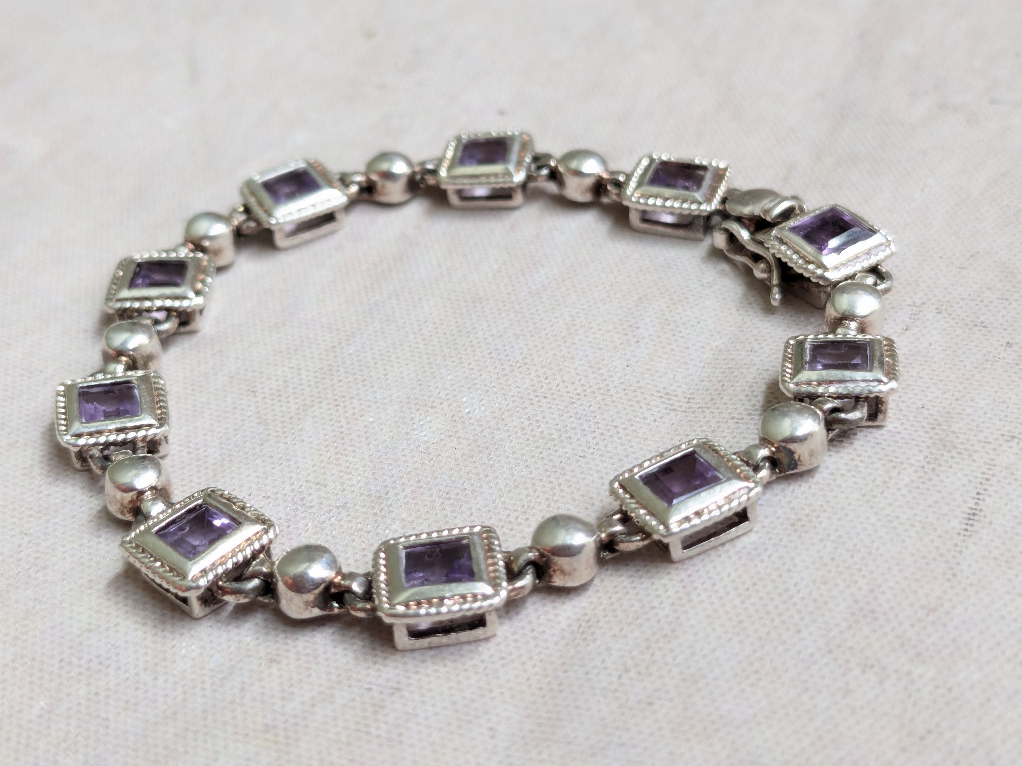 Sterling Silver Sterling Silver Tennis Bracelet Purple Amethyst Square 7.25 Size ONE SIZE - 8 Thumbnail