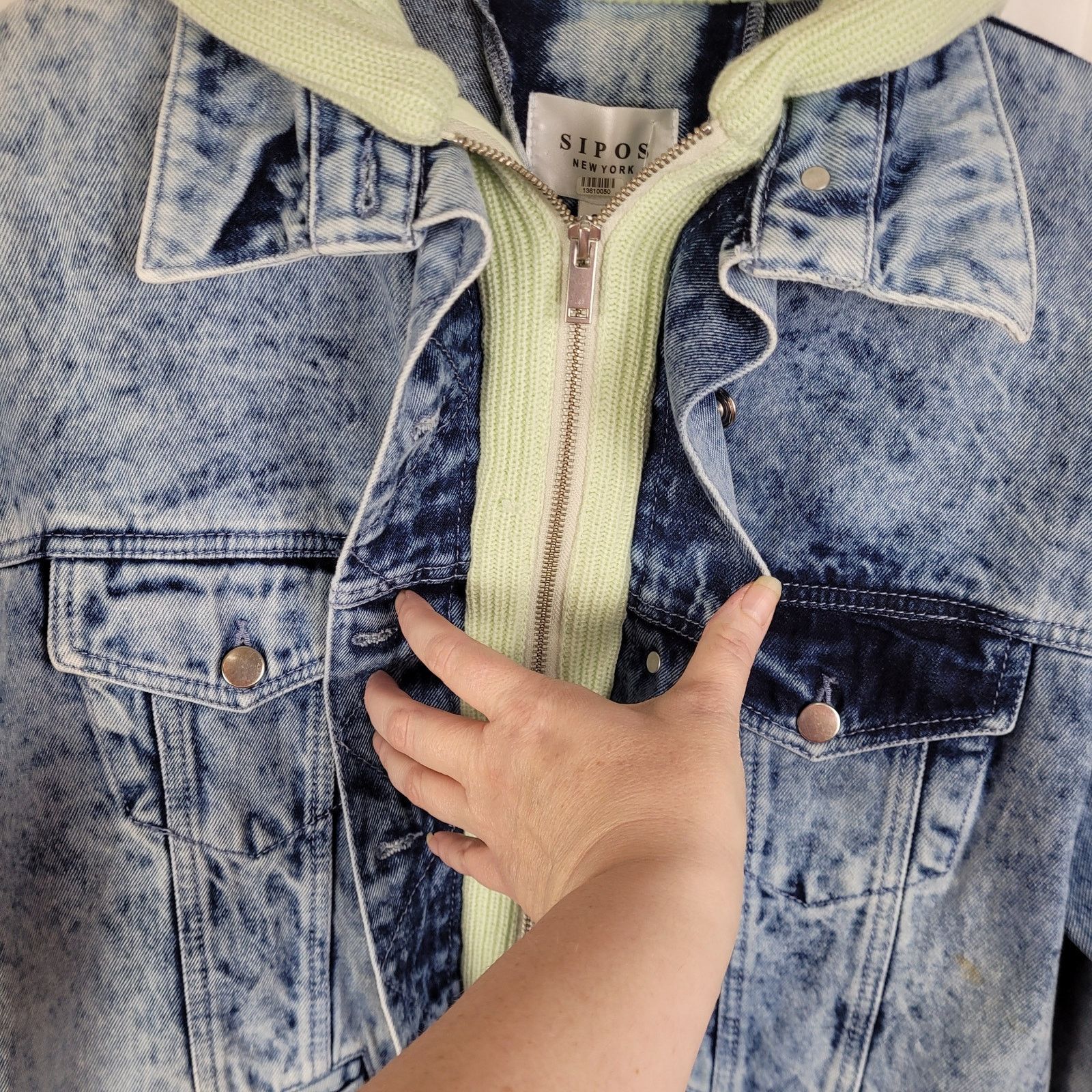 Other Sipos Zinna Acid Wash Hooded Denim Jacket S 90s retro grunge Size S / US 4 / IT 40 - 5 Thumbnail