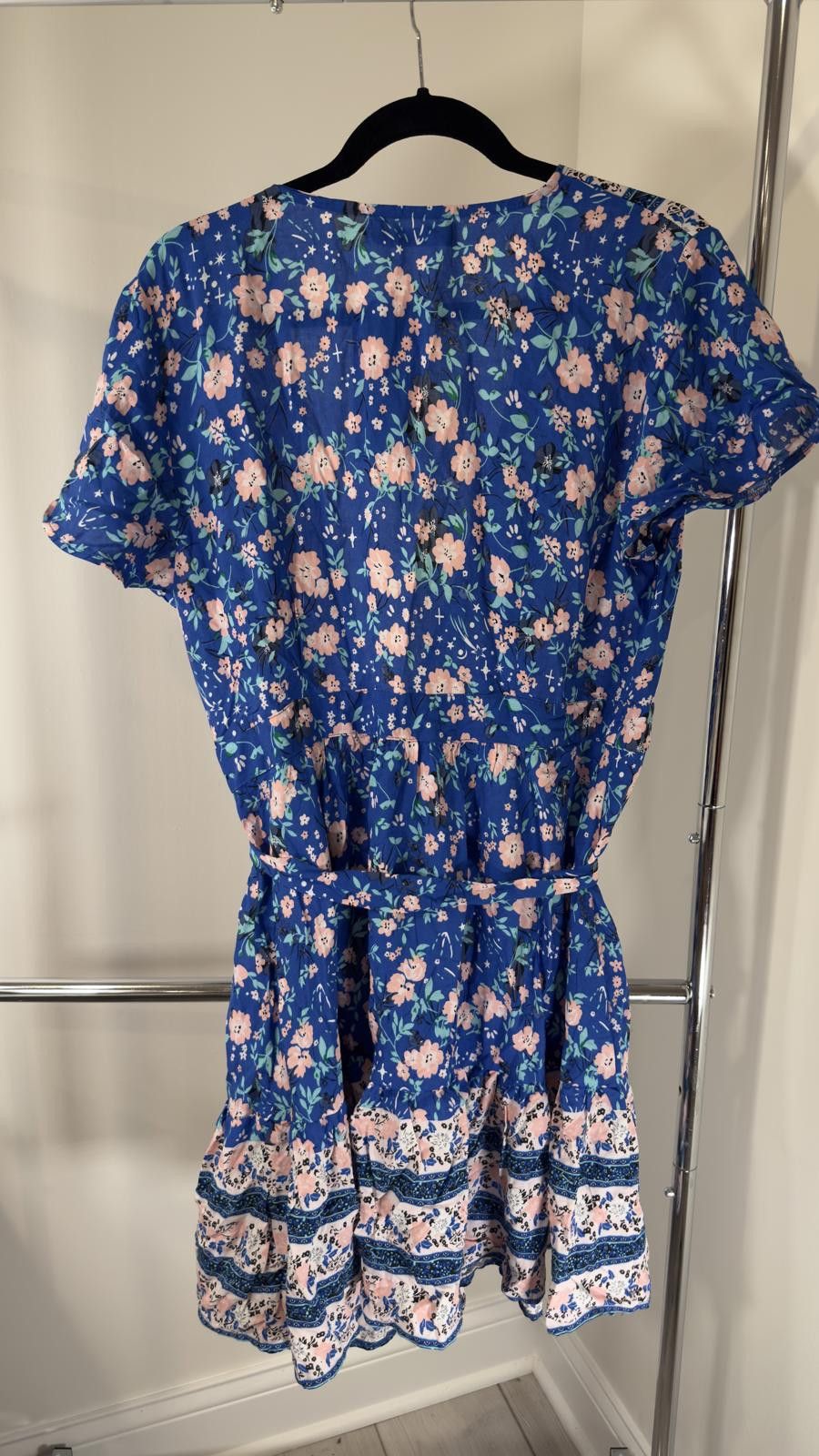 Designer ZESICA Floral Wrap Dress in Blue Size L / US 10 / IT 46 - 2 Thumbnail