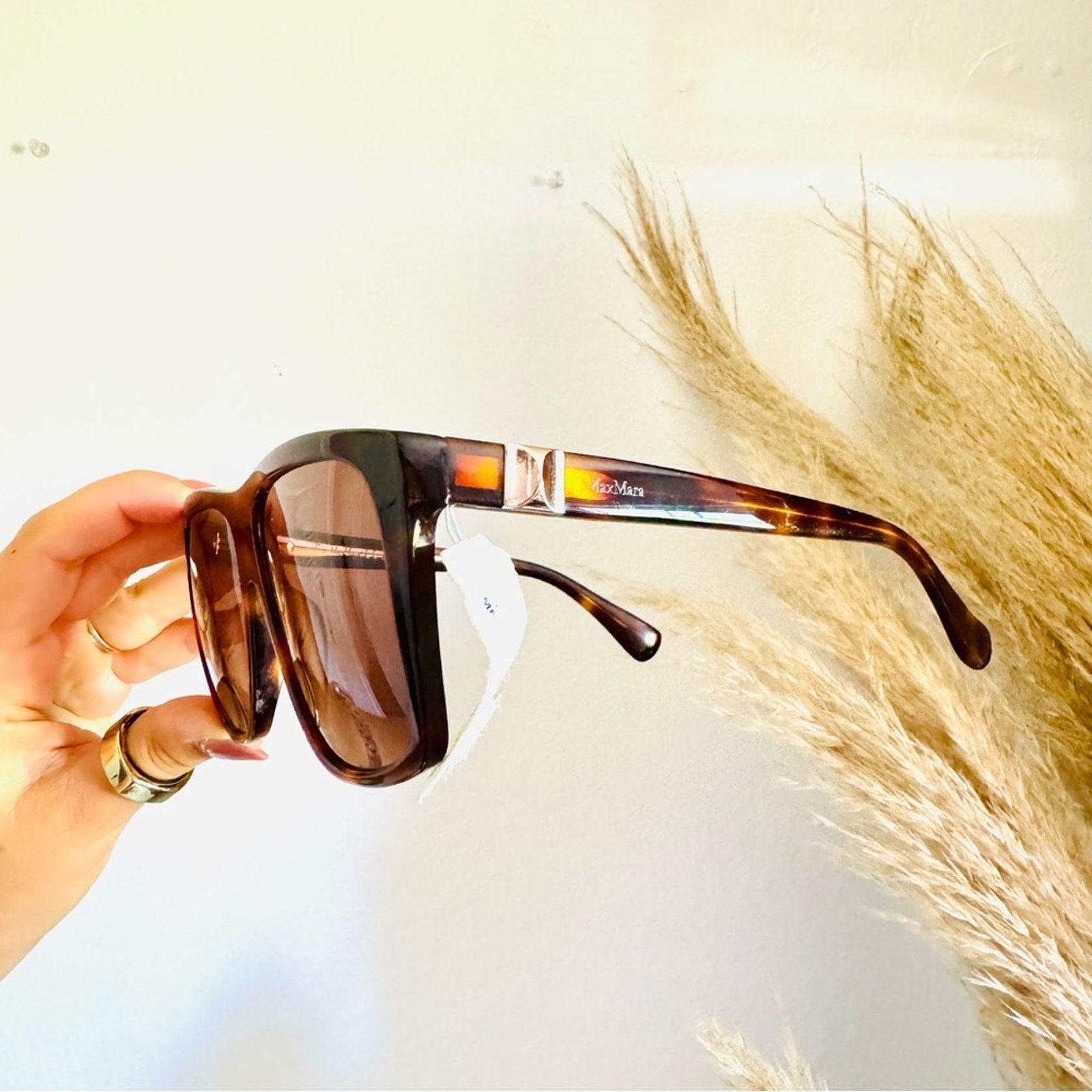 Max Mara NEW MAXMARA Prism Oversize Brown Square Gold Stud Sunglasses Size ONE SIZE - 7 Thumbnail
