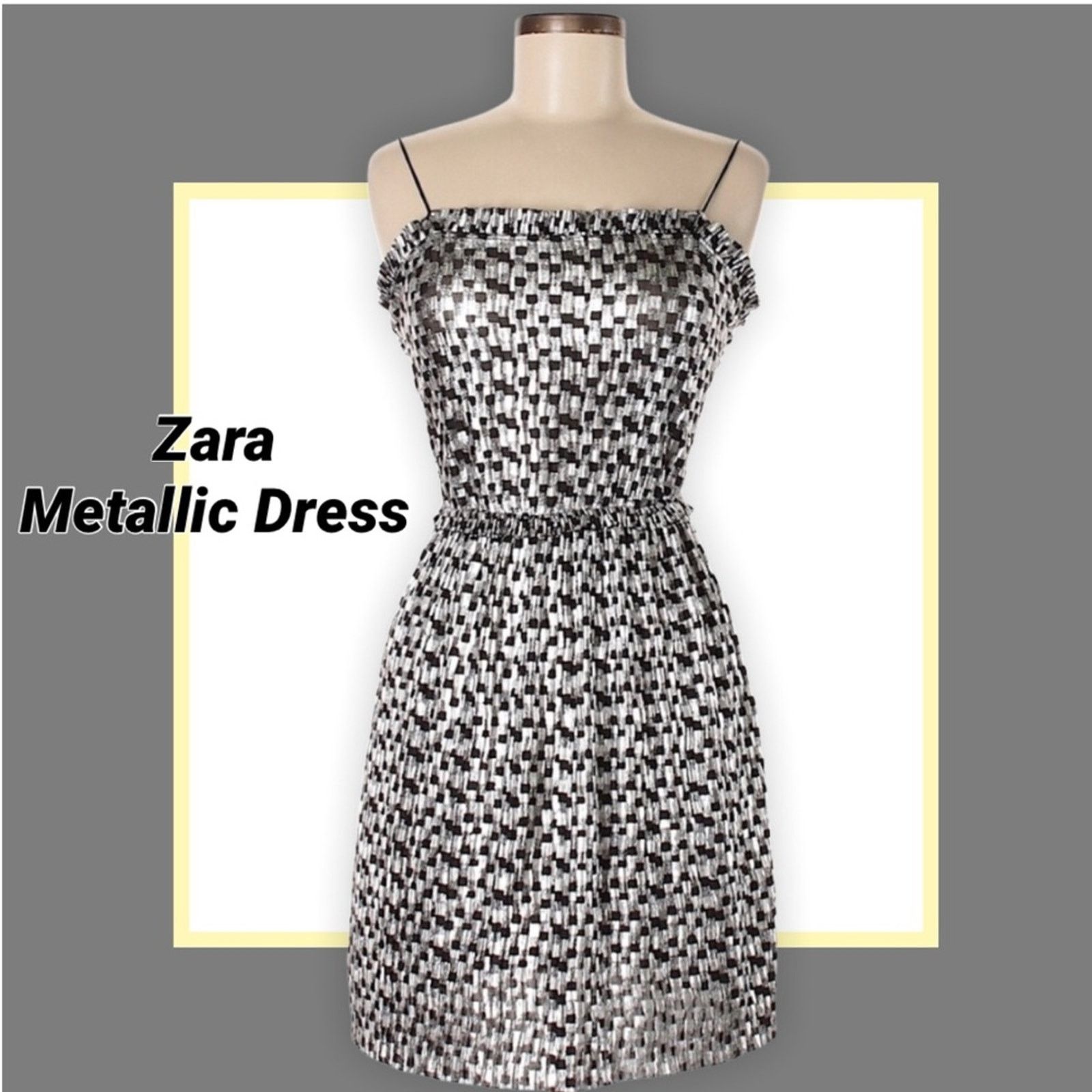 Zara Zara Metallic Silver Black Cocktail Mini Dress Size Large Size L / US 10 / IT 46 - 1 Thumbnail