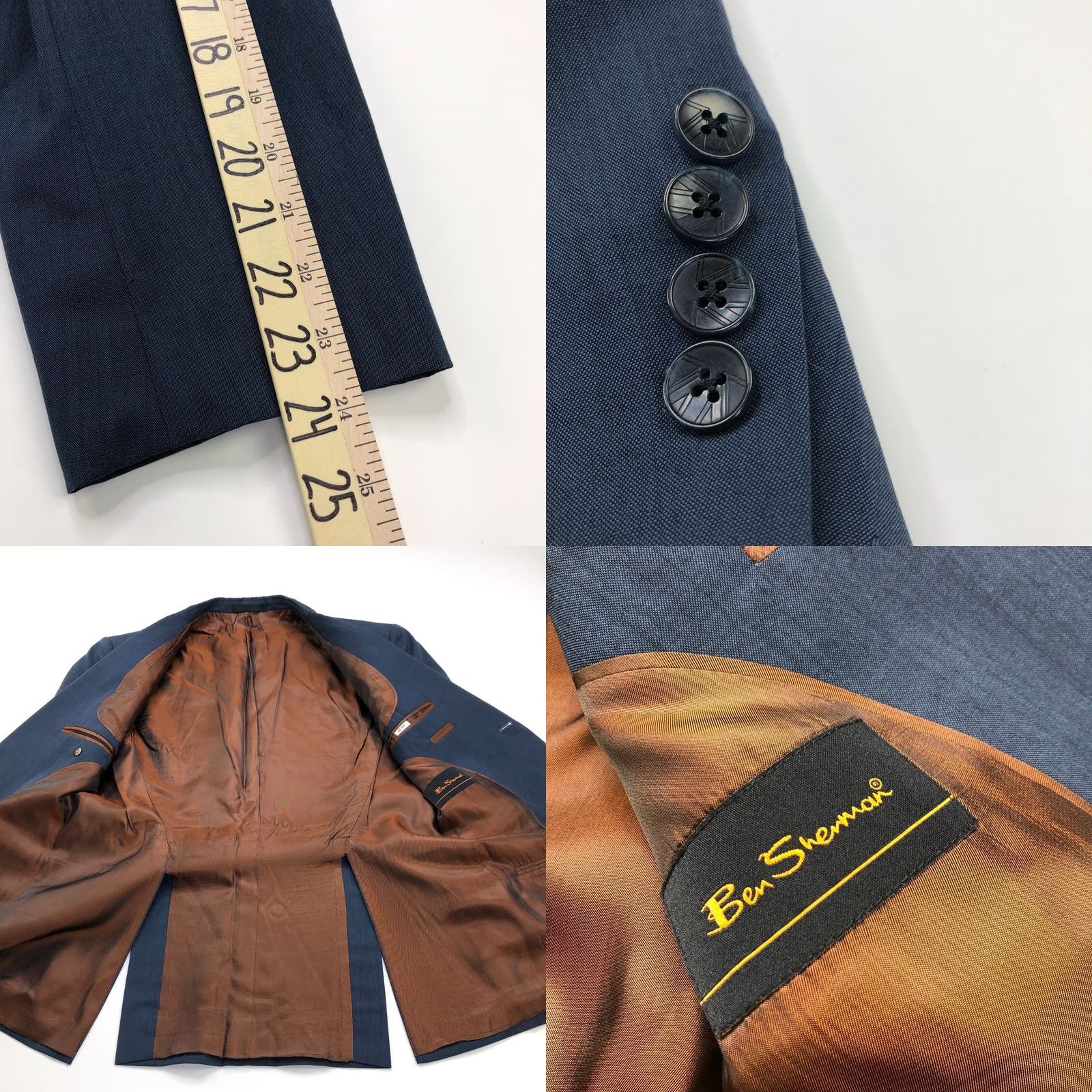 Ben Sherman Ben Sherman Blazer Coat Jacket 40 R Blue Wool Button Single-Breasted Notch Lapel Mens Regular Size Size 40R - 8 Thumbnail