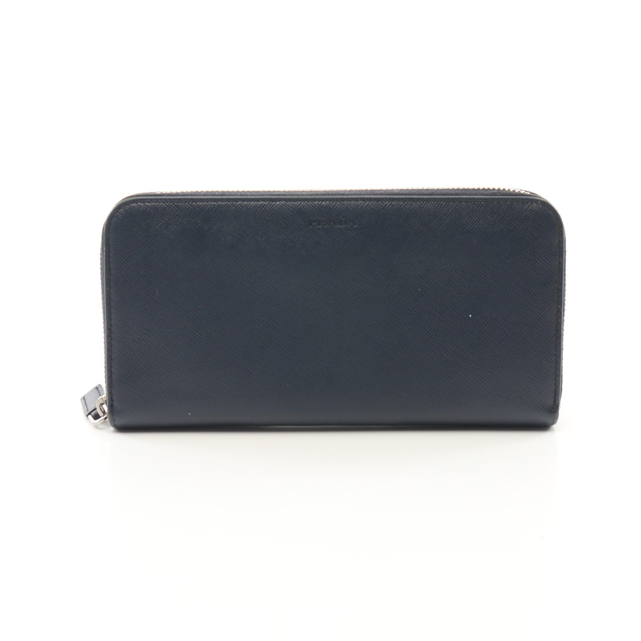 Prada Prada Round Zipper Long Wallet Saffiano Leather Navy Size ONE SIZE - 1 Thumbnail