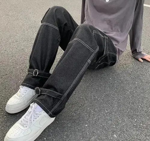 Black Color Straight Baggy Denim Pants