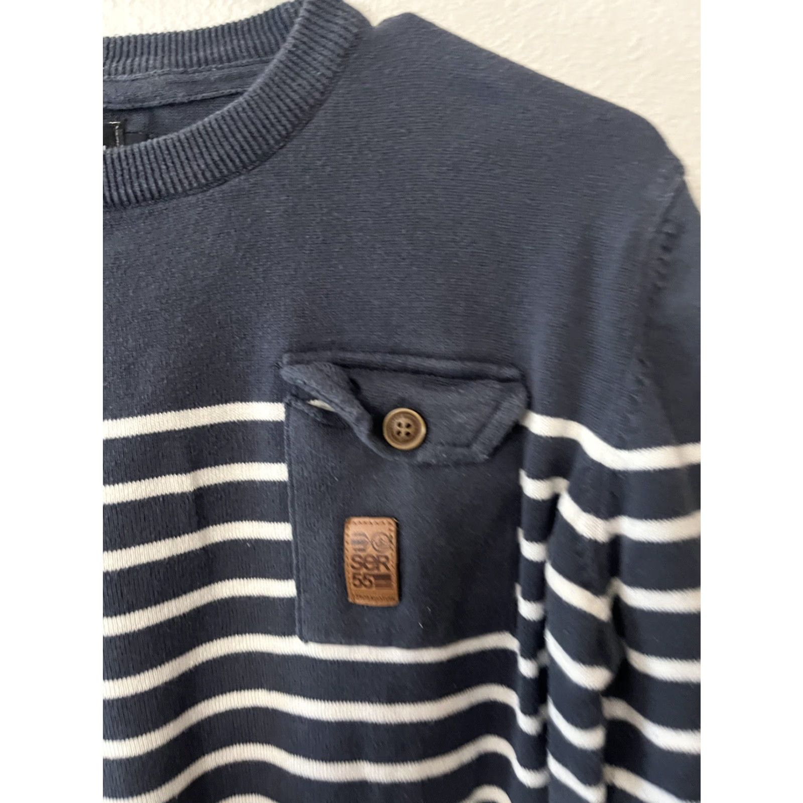 Vintage VINTAGE Cross Hatch Men's Sweater Shirt/Crew Neck Knit—Cable Knit, Navy/White, Size M, Casual, Fall/Winter, Mens Size US M / EU 48-50 / 2 - 3 Thumbnail