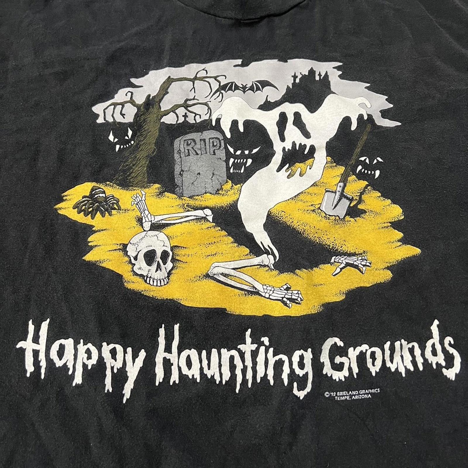Designer Vintage 90s Happy Haunting Grounds Halloween Ghost Grave Tee Size US XL / EU 56 / 4 - 3 Thumbnail