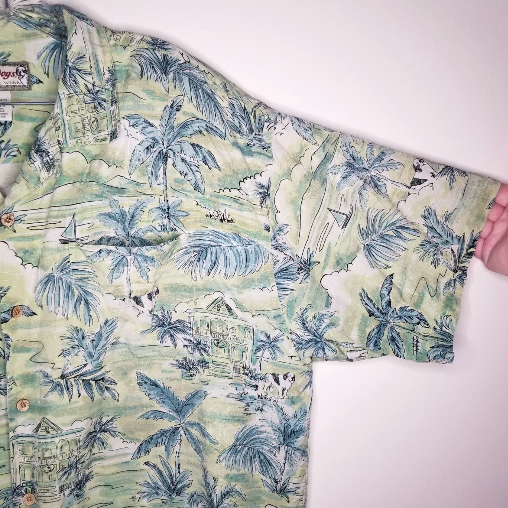 Big Dogs Big Dogs Mens Short Sleeve Hawaiian Shirt XL Green 100% Silk Button-Up Size US 36 / EU 52 - 4 Thumbnail