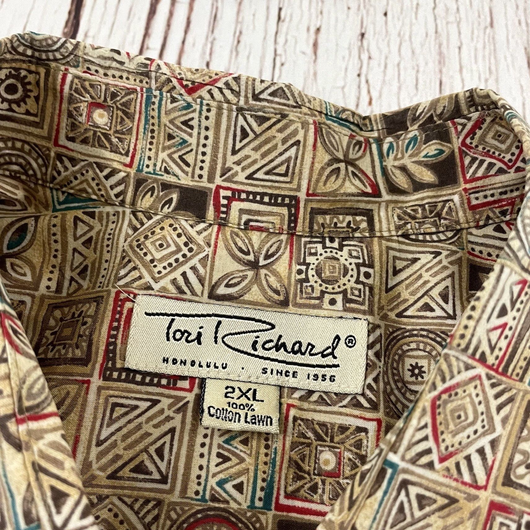 Tori Richard Tori Richard Button-Up Short Sleeve Hawaiian Shirt Mens 2XL Beige Floral Cotton Denim Hawaiian 2XL Mens Shirt Size US XXL / EU 58 / 5 - 2 Thumbnail