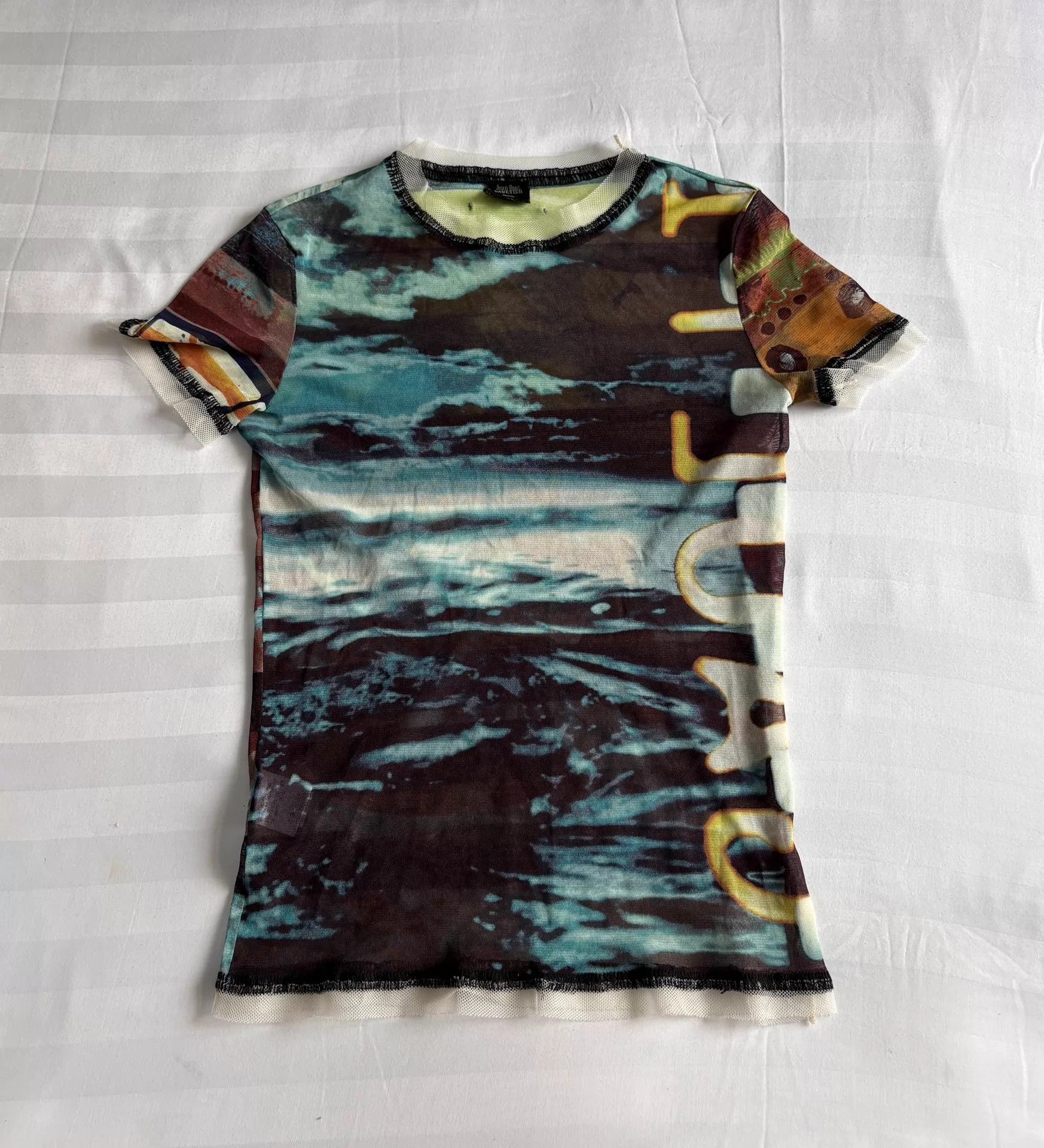 Jean Paul Gaultier JPG vintage psychedelic tulle short sleeve 48 raw top Size XL / US 12-14 / IT 48-50 - 1 Thumbnail