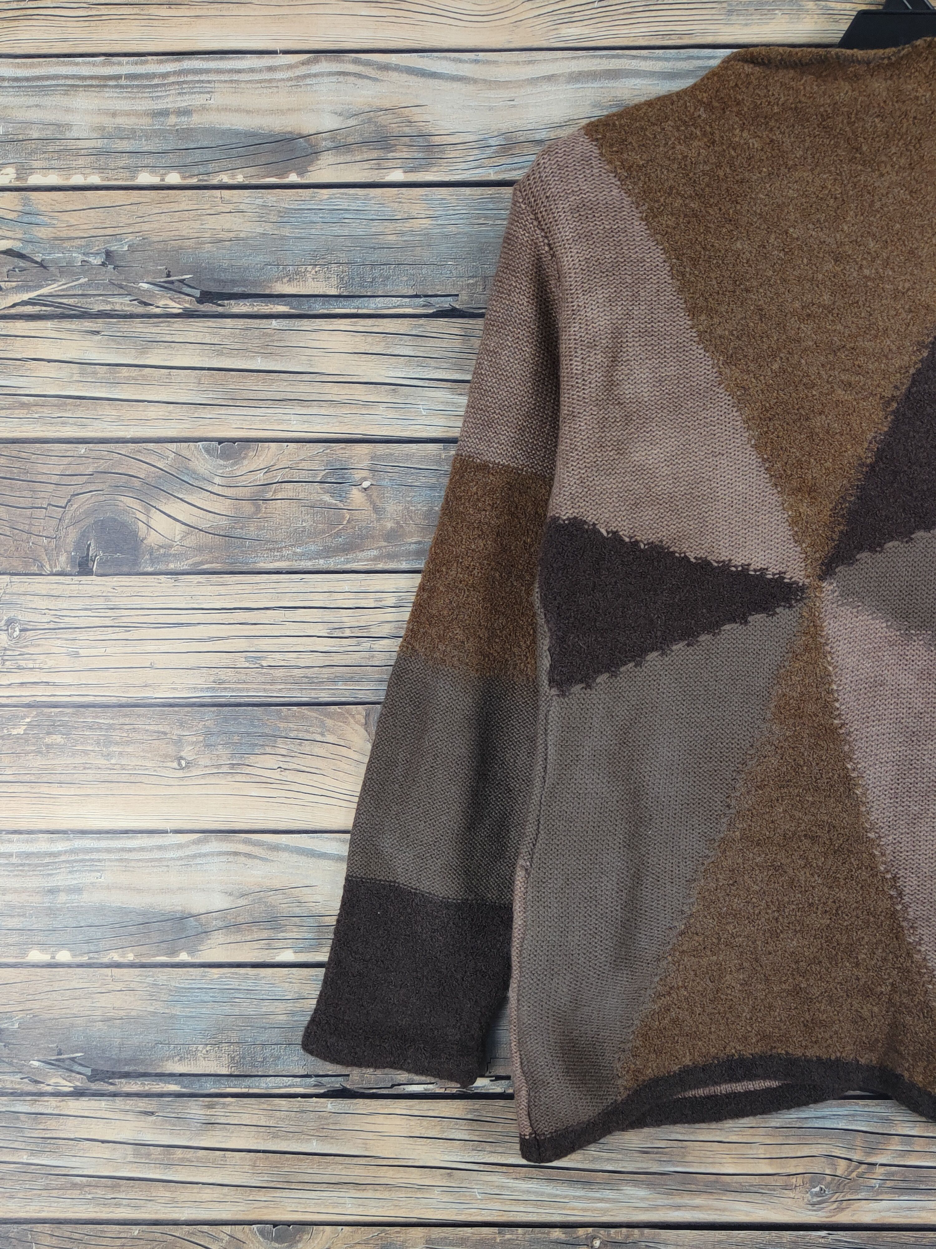 Homespun Knitwear × Japanese Brand × Vintage Mimosalip Dark Brown Knitwear patchwork Sweatshirts #W1270 Size US S / EU 44-46 / 1 - 8 Thumbnail