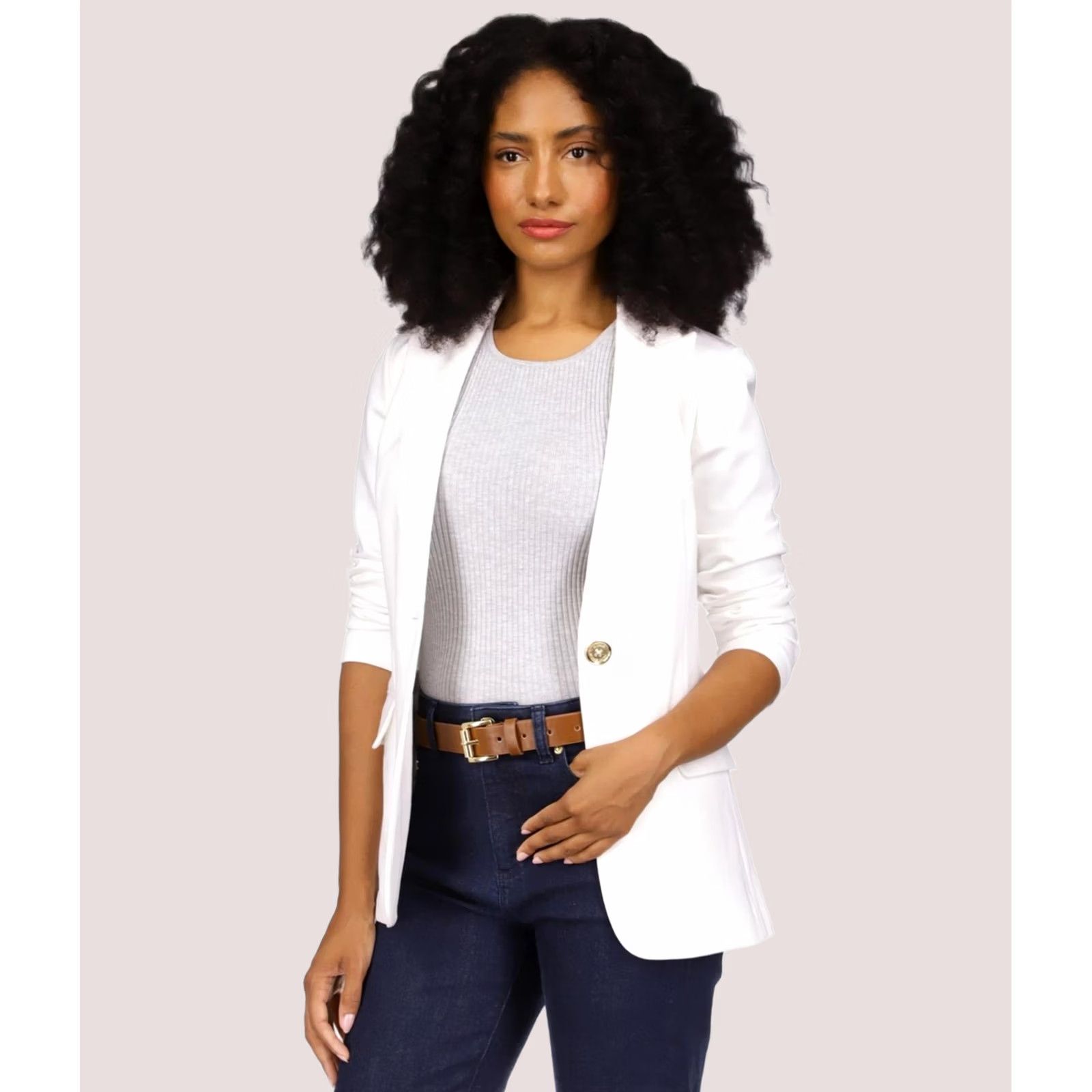 Michael Kors Michael Kors Womens Stretch Knit Blazer Jacket white Petite P/PS Size S / US 4 / IT 40 - 1 Thumbnail
