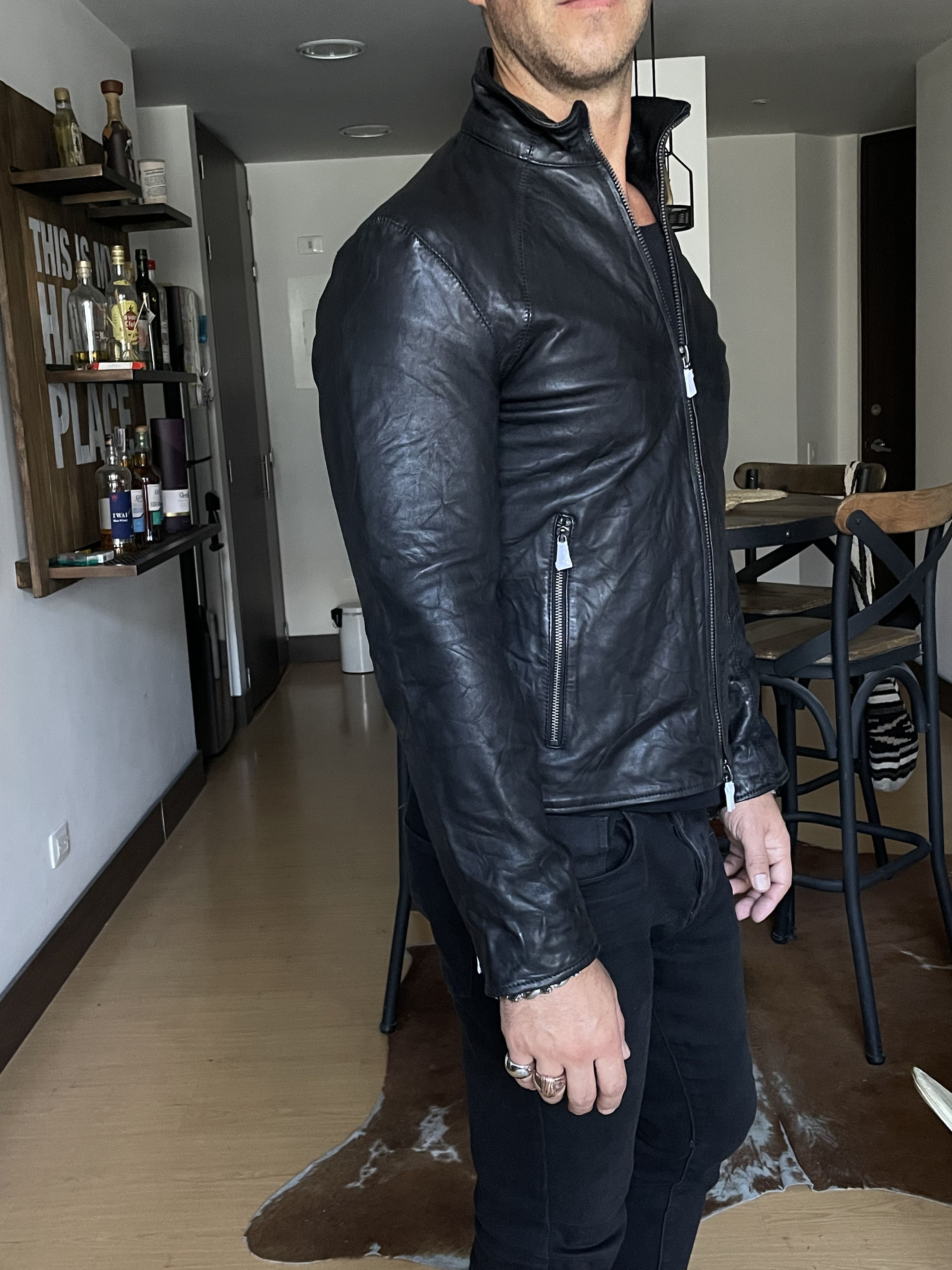 John Varvatos John Varvatos Crinkled Slim Fit Leather Jacket Black Size US S / EU 44-46 / 1 - 3 Thumbnail