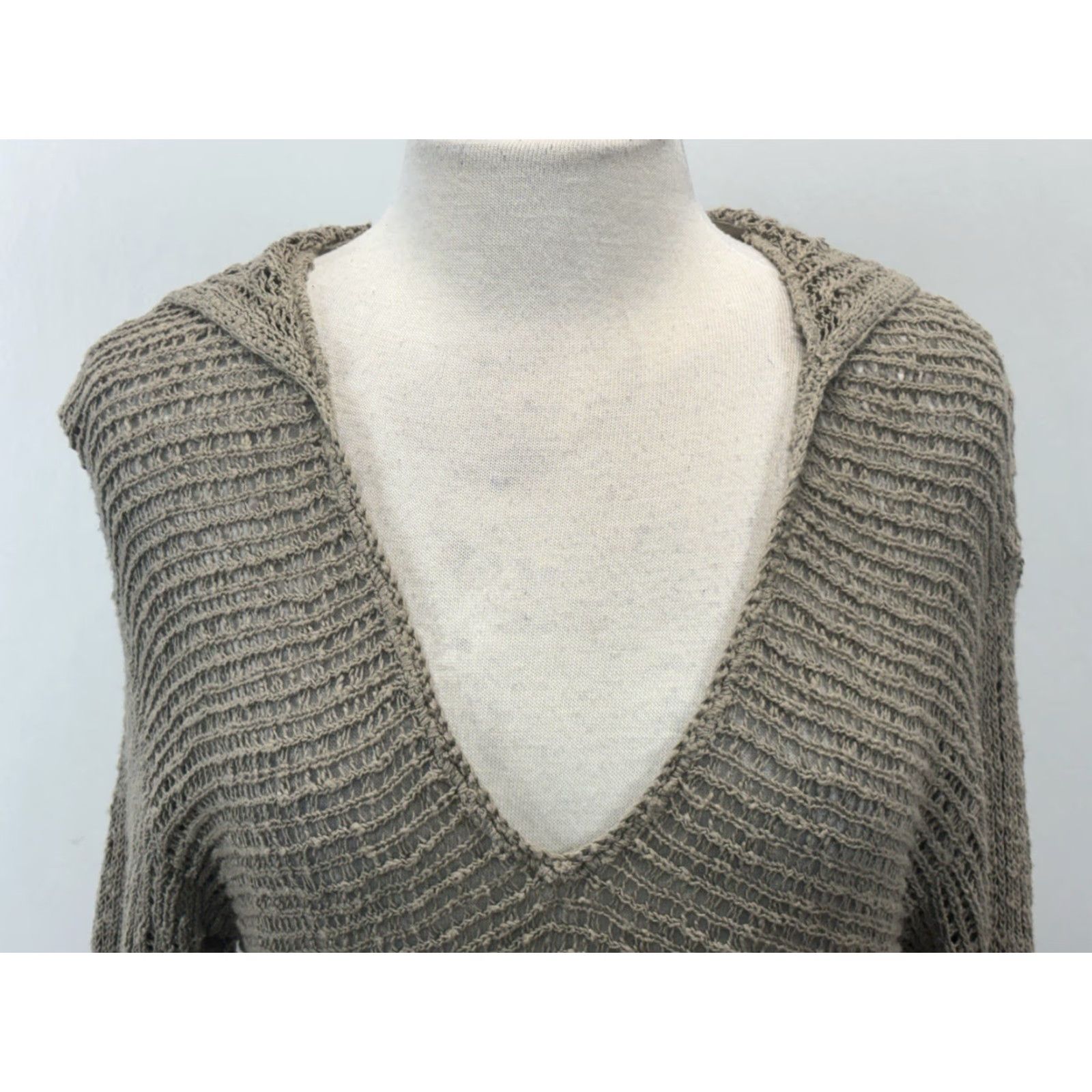 J. Jill J. Jill Open Knit Sweater Women’s Sz Small Hooded Tunic V-Neck Coastal Putty Grey/Tan Cotton Knit Long Sleeve Solid Regular Size S (Pre-owned) Size S / US 4 / IT 40 - 5 Thumbnail