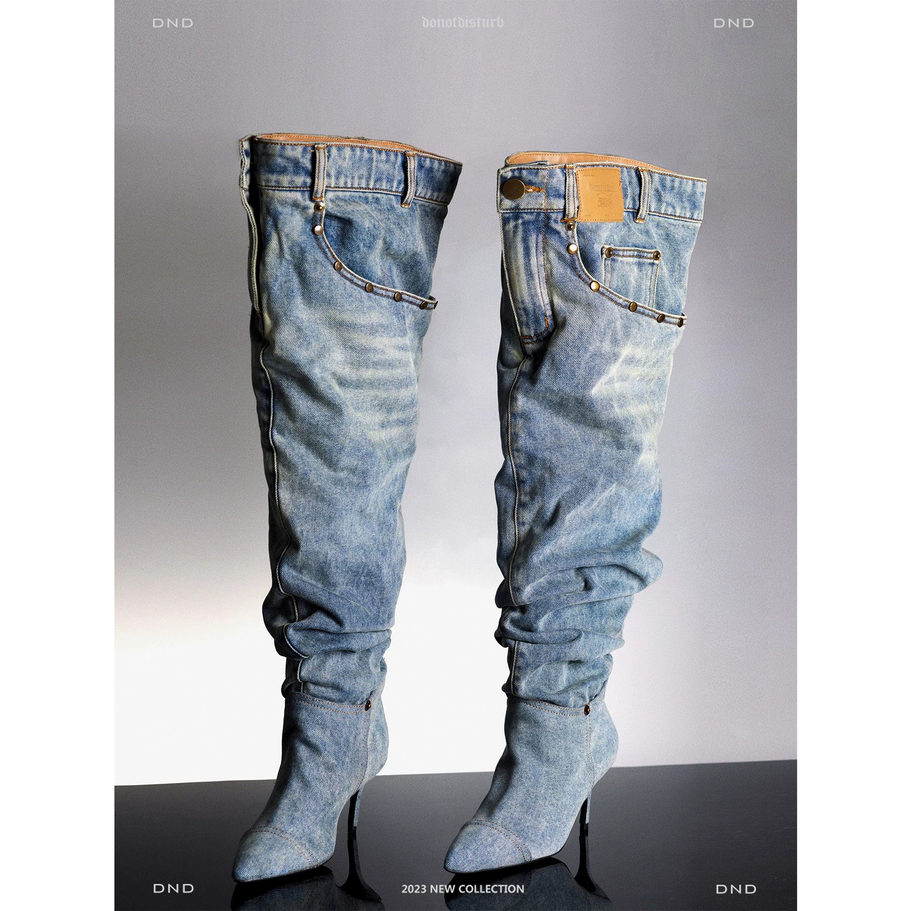 Other DONOTDISTUR Distressed Denim Pointed Toe Stiletto Tall 39 Size US 8.5 / IT 38.5 - 2 Thumbnail
