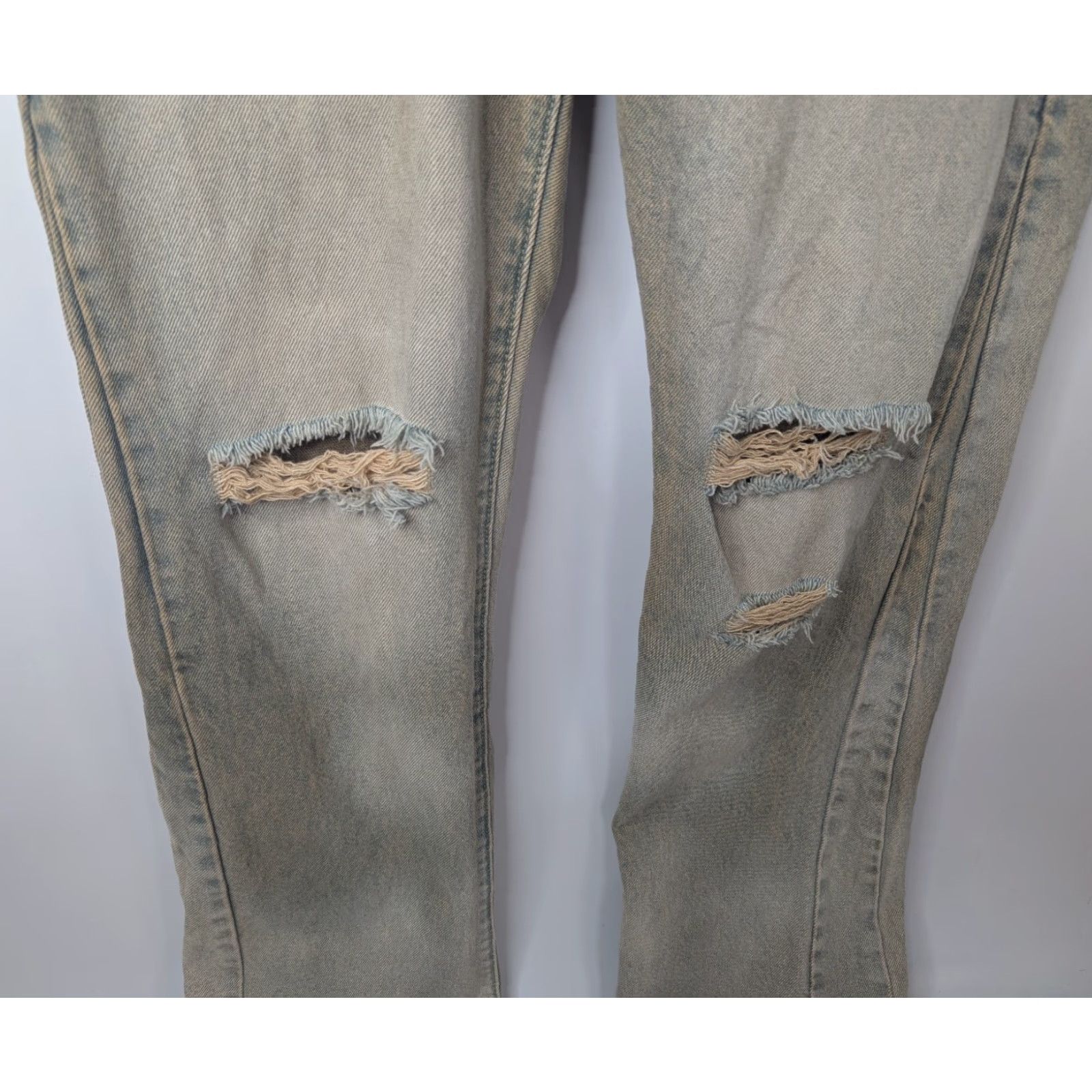 Denime Moojimooji Jeans Mens Aged Sand Distressed Denim Frayed Hem Made USA Streetwear Size US 31 - 3 Thumbnail