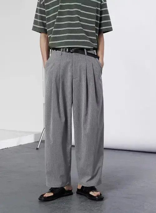 Japanese Brand 21SS Indigo Union Japan Light Grey Striped Chino Pants Size US 32 / EU 48 - 2 Thumbnail