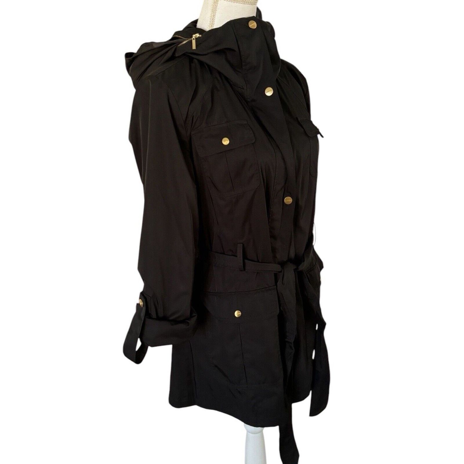 Ellen Tracy Ellen Tracy Outdoor Black Rain Jacket w/Hideaway Hood Size L Size L / US 10 / IT 46 - 4 Thumbnail