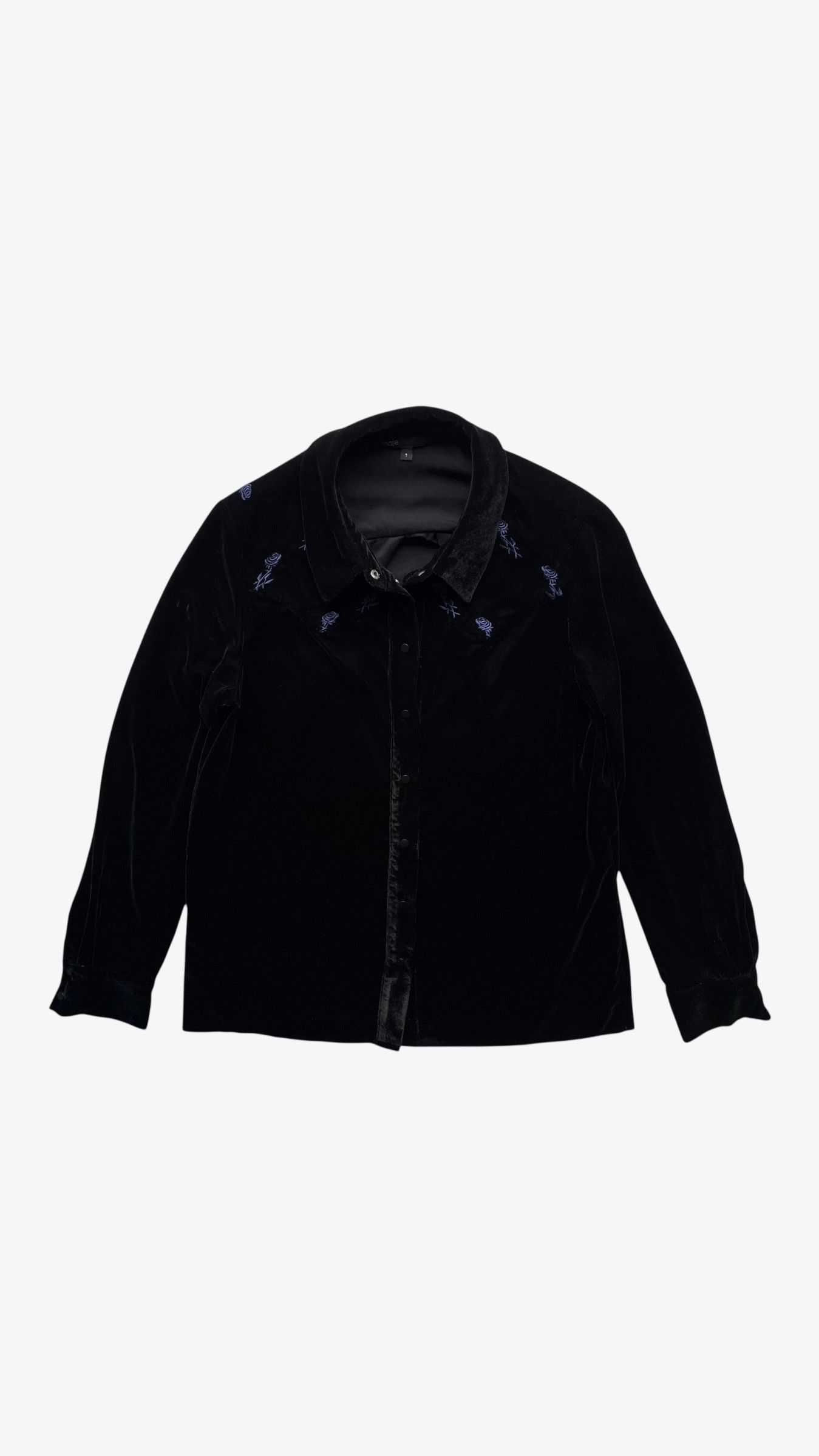 Women's Maje Black Velour Shirt With Floral Embroidery