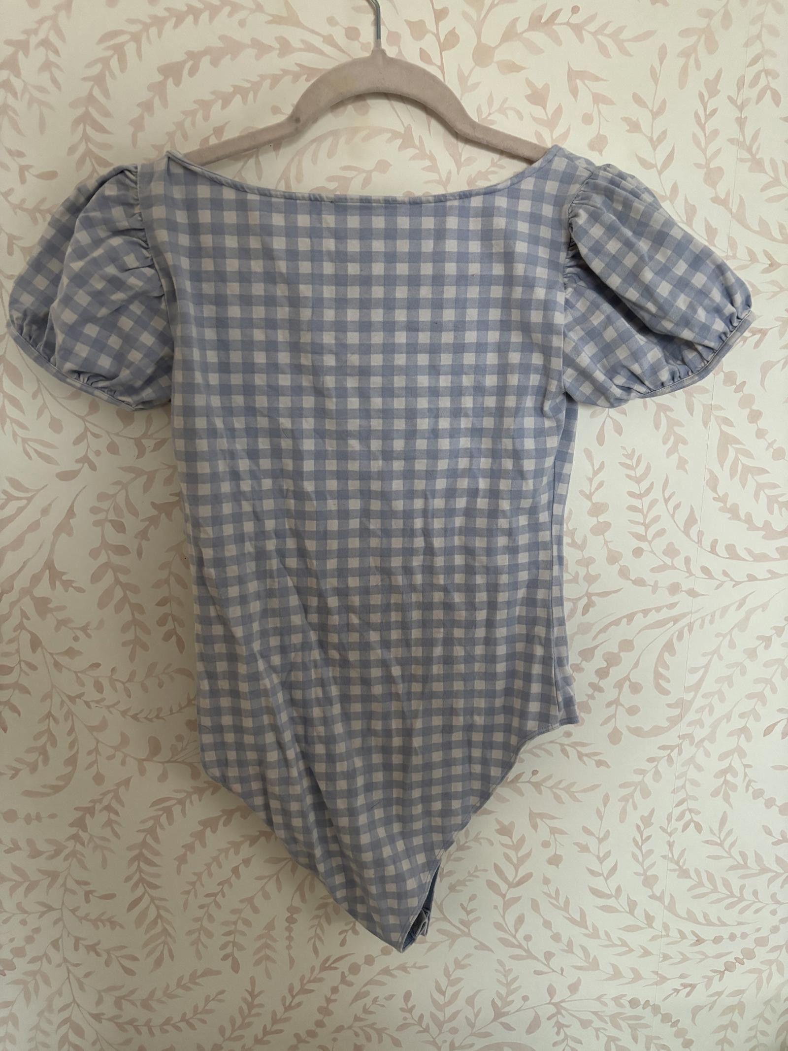 Forever 21 NWOT Dorothy Inspired Blue Gingham Bodysuit w Puff Sleeves Size L / US 10 / IT 46 - 4 Thumbnail
