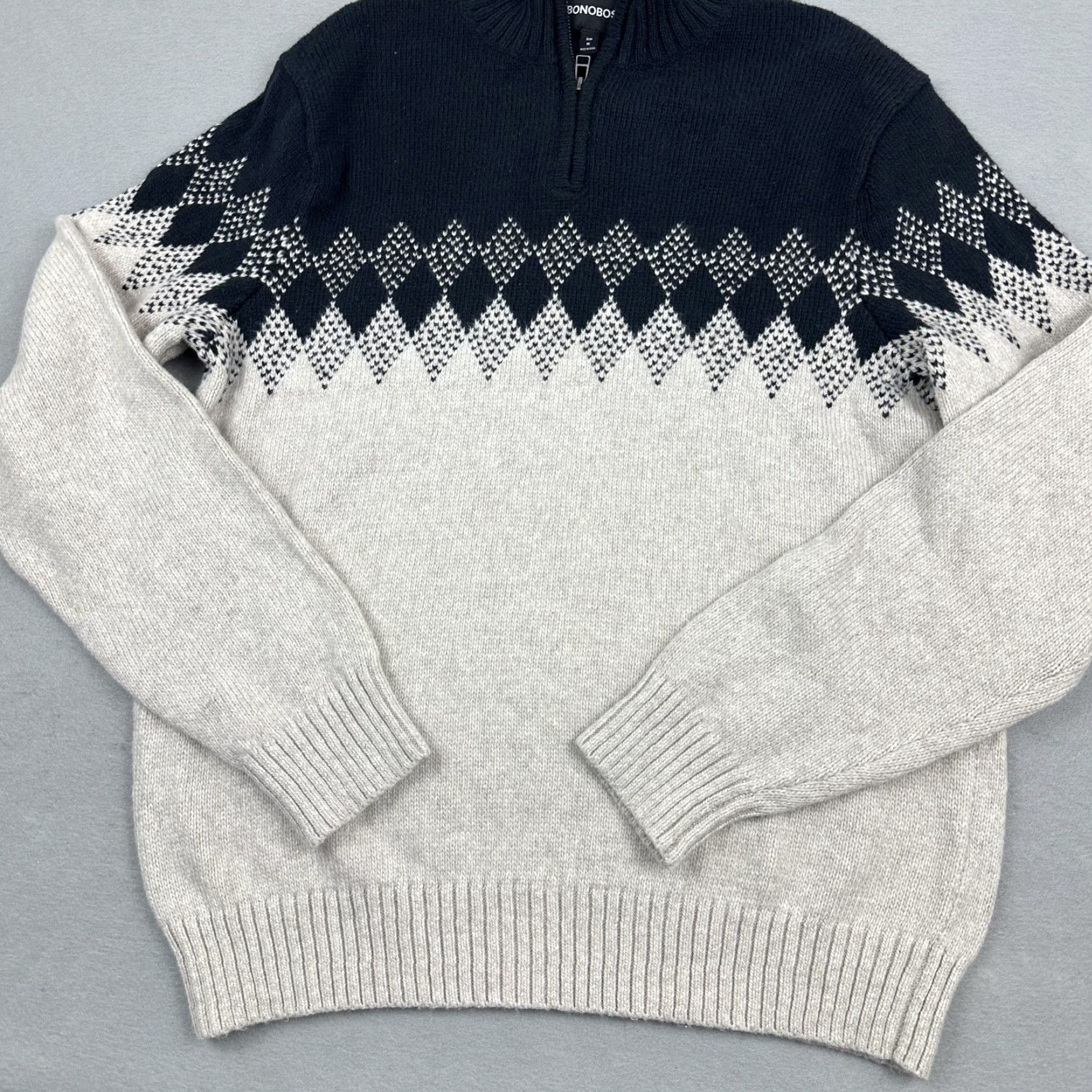 Bonobos Bonobos Sweater Men Medium Beige Fair Isle 1/4 Zip Slim Fit Pullover Cotton M Size US M / EU 48-50 / 2 - 3 Thumbnail